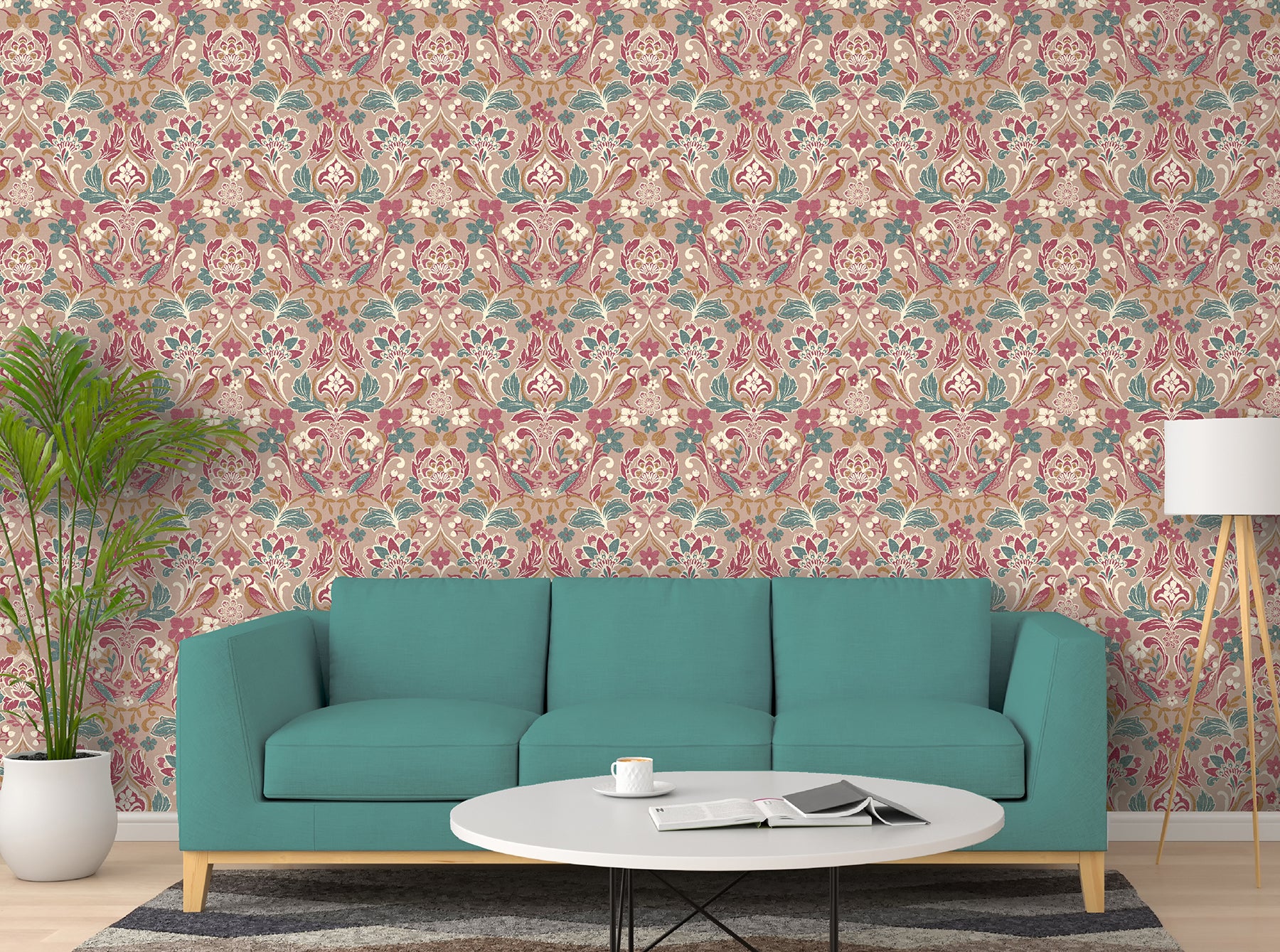 birdy-pink-nuthatch-floral-wallpaper-york-wallcoverings-ah100199ah - York Wallcoverings Papel pintado