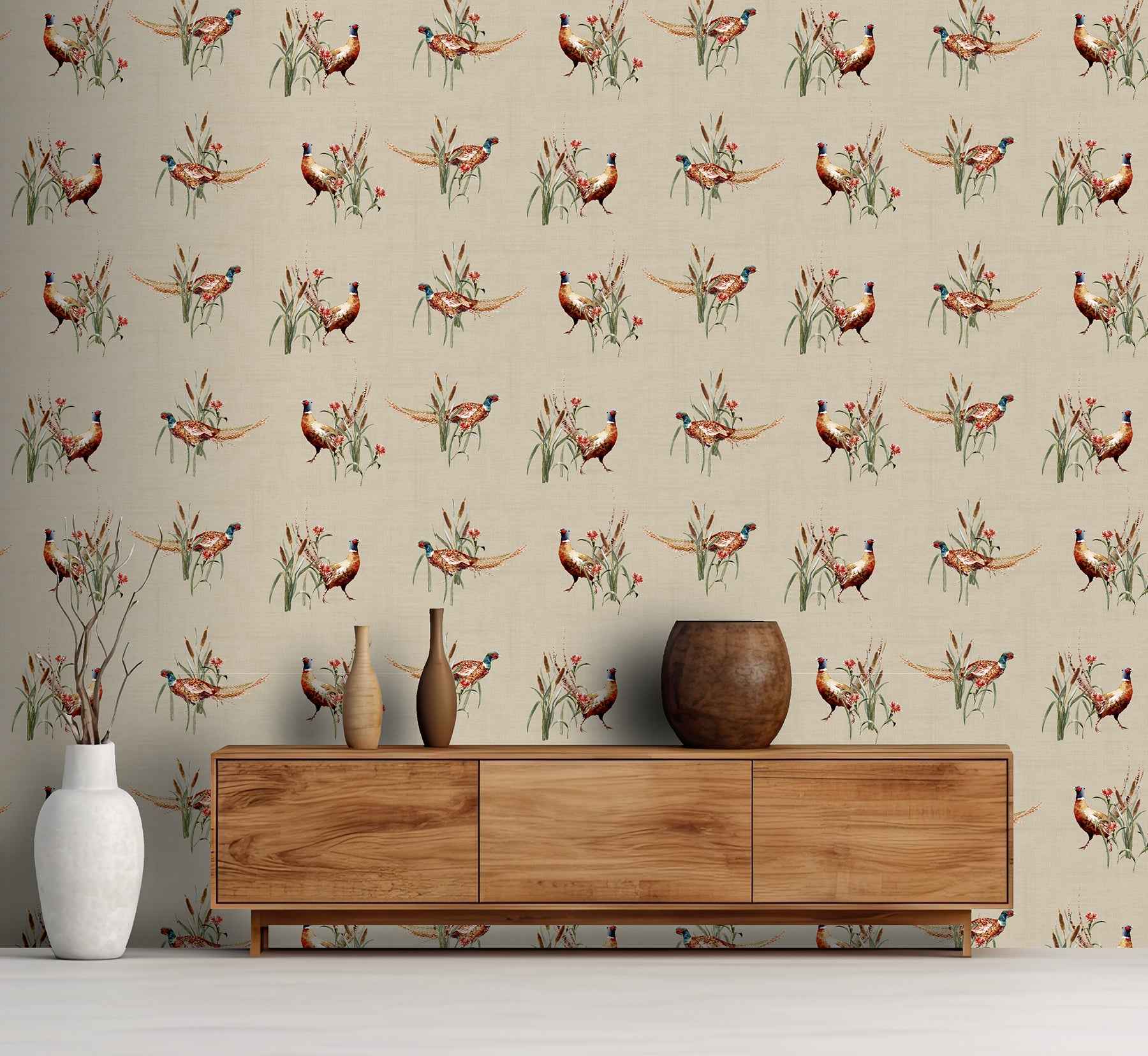 Eustace Neutral Pheasant Meadow Wallpaper - York Wallcoverings - AH100214AH - York Wallcoverings Wallpaper