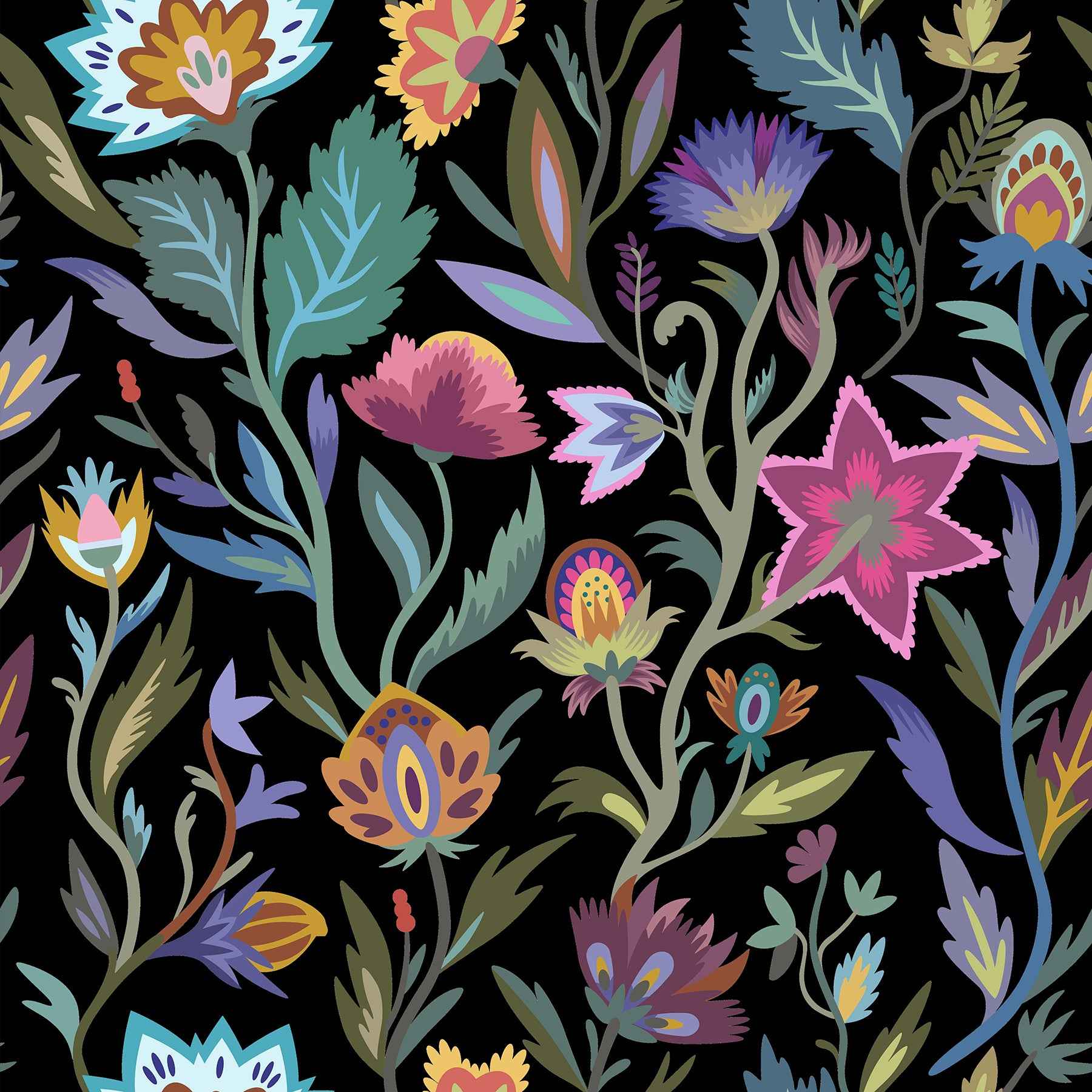 Mallory Black Vivid Floral Wallpaper - York Wallcoverings - AH100380AH - York Wallcoverings Wallpaper