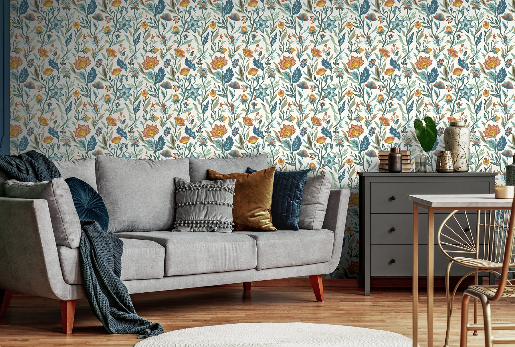 mallory-blue-vivid-floral-wallpaper-york-wallcoverings-ah100381ah - York Wallcoverings Papel pintado