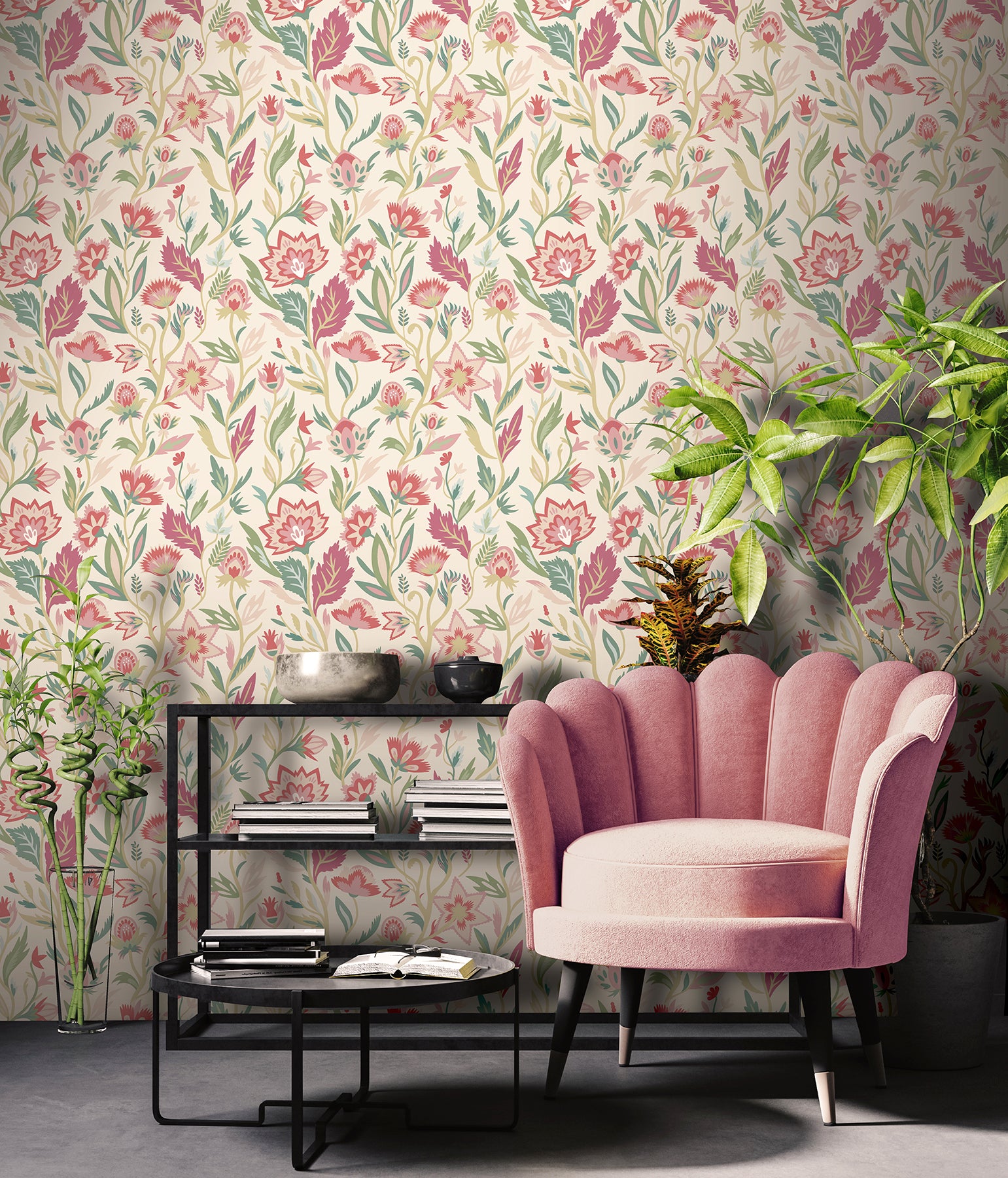 mallory-pink-vivid-floral-wallpaper-york-wallcoverings-ah100382ah - York Wallcoverings Wallpaper