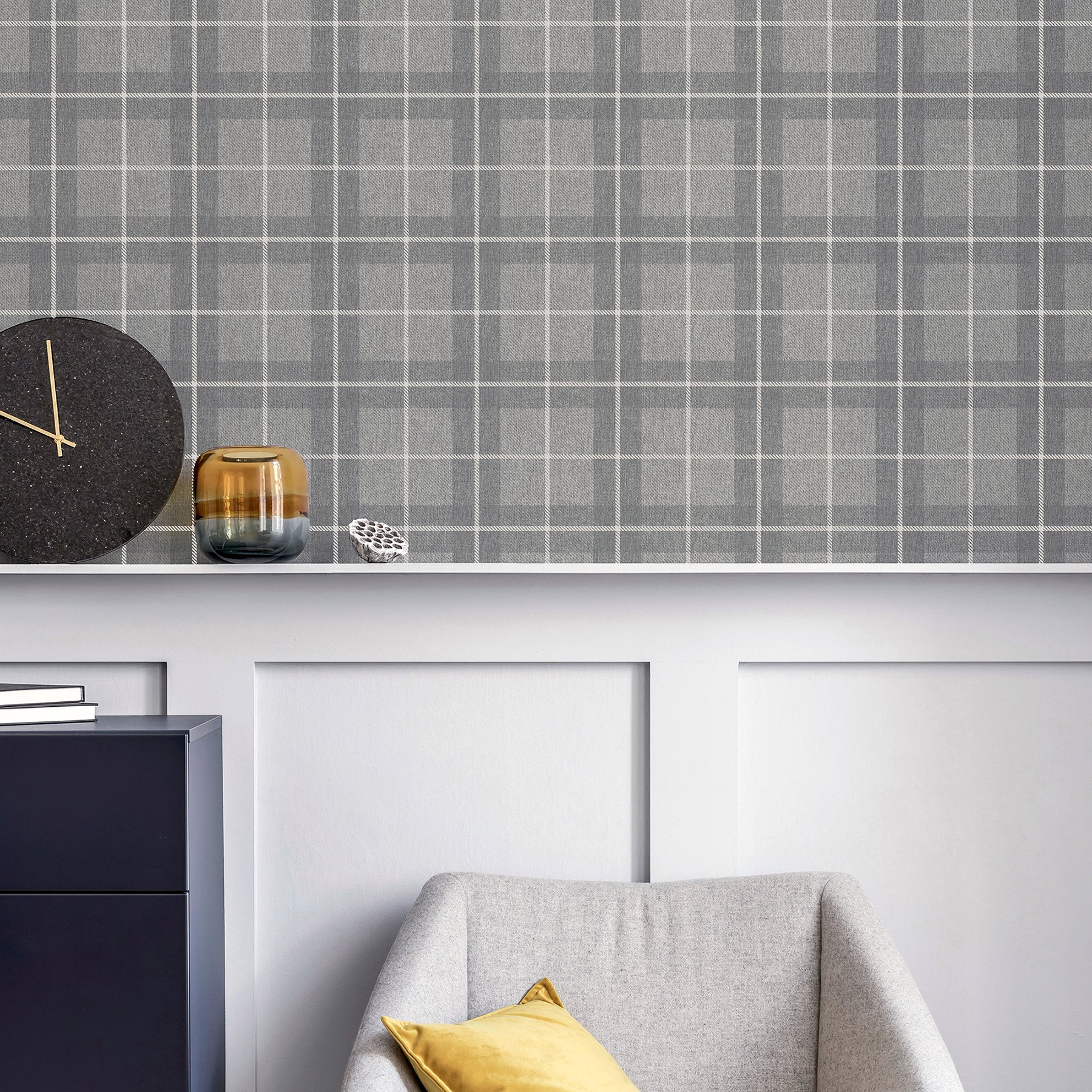 hudson-grey-checkered-plaid-wallpaper-york-wallcoverings-ah251906 - York Wallcoverings Papel pintado