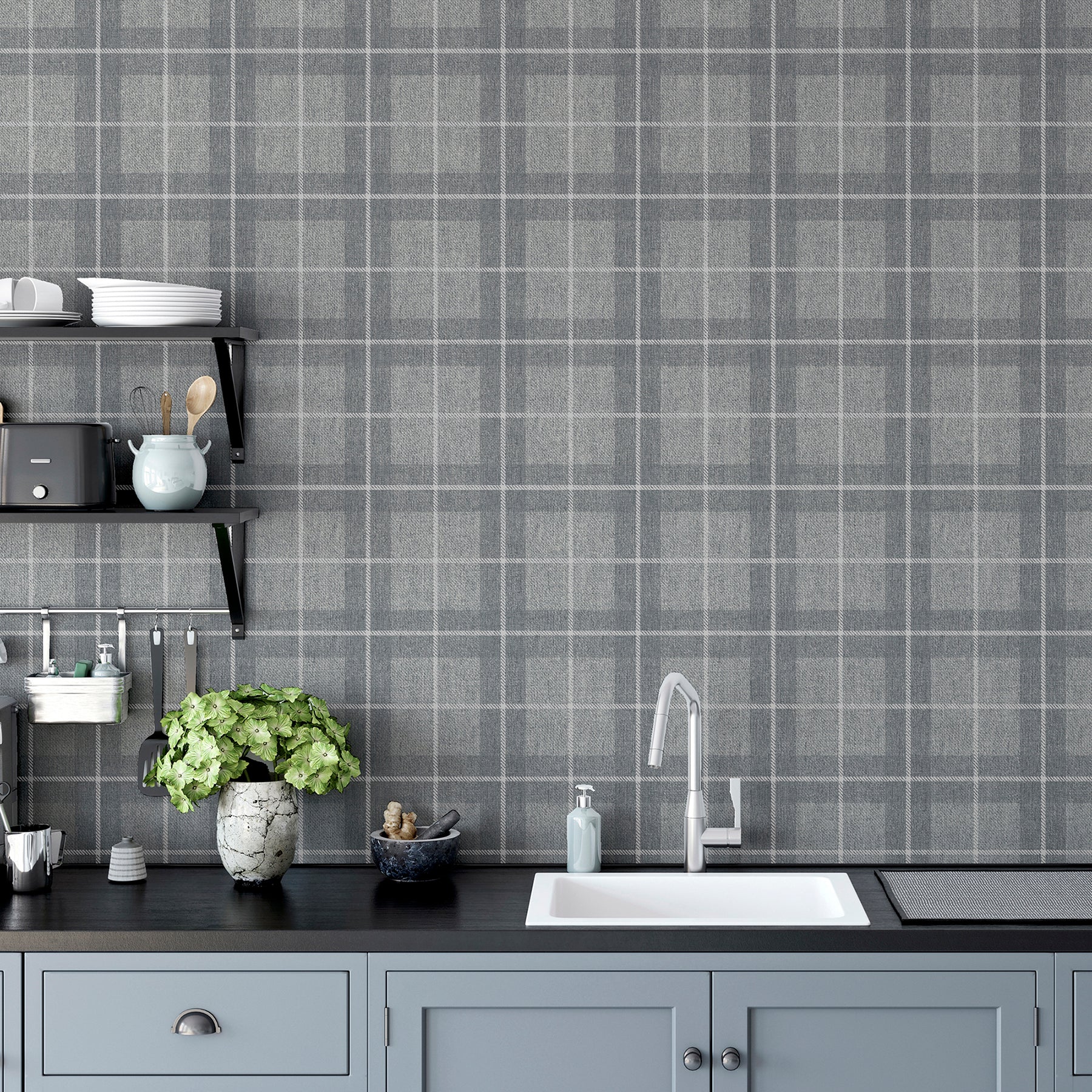 hudson-grey-checkered-plaid-wallpaper-york-wallcoverings-ah251906 - York Wallcoverings Papel pintado