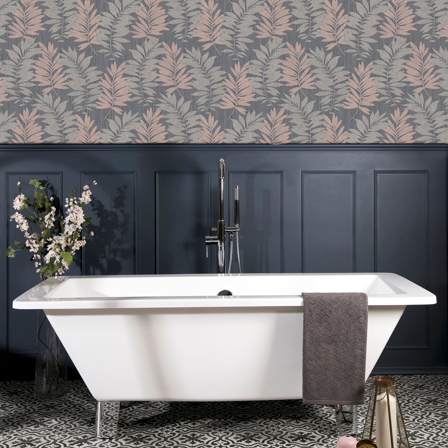 bernis-slate-palm-leaf-wallpaper-york-wallcoverings-ah296200 - York Wallcoverings Papel pintado