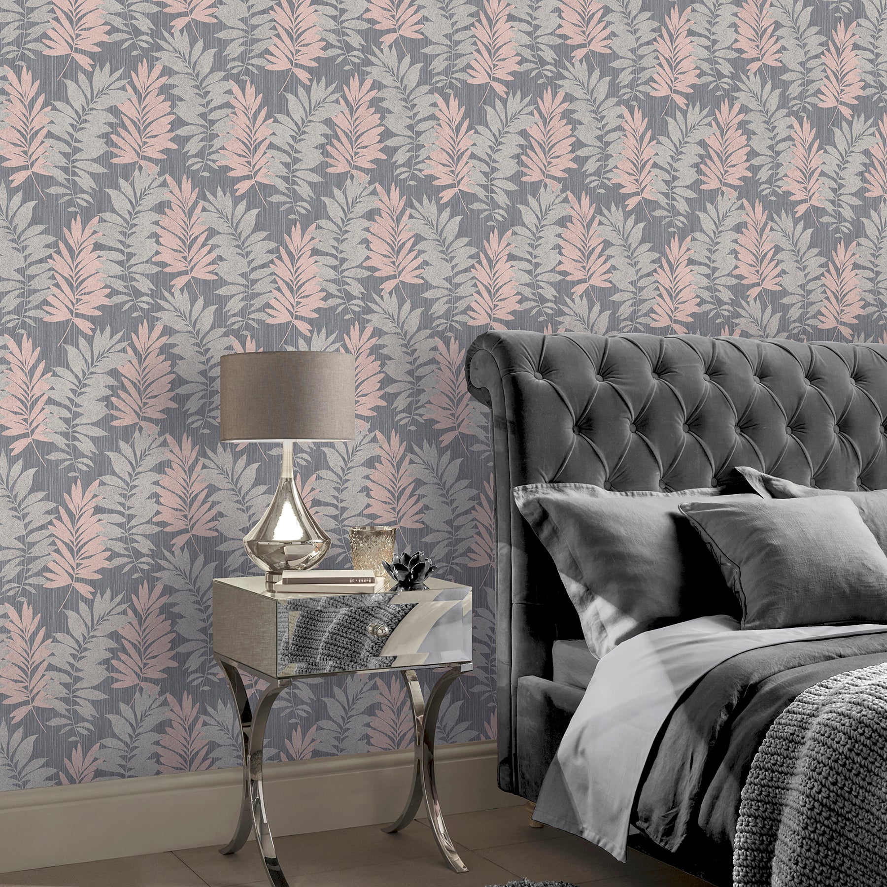 bernis-slate-palm-leaf-wallpaper-york-wallcoverings-ah296200 - York Wallcoverings Wallpaper
