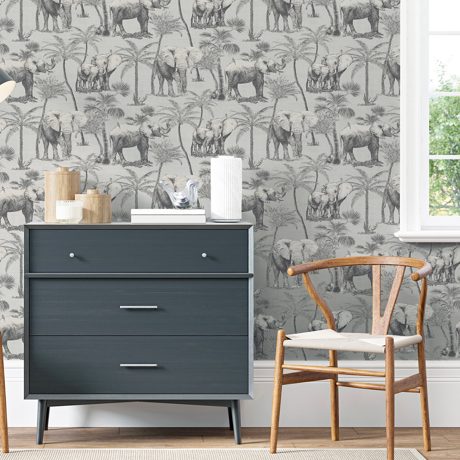 adelia-neutral-elephant-grove-wallpaper-york-wallcoverings-ah296700 - York Wallcoverings Papel pintado