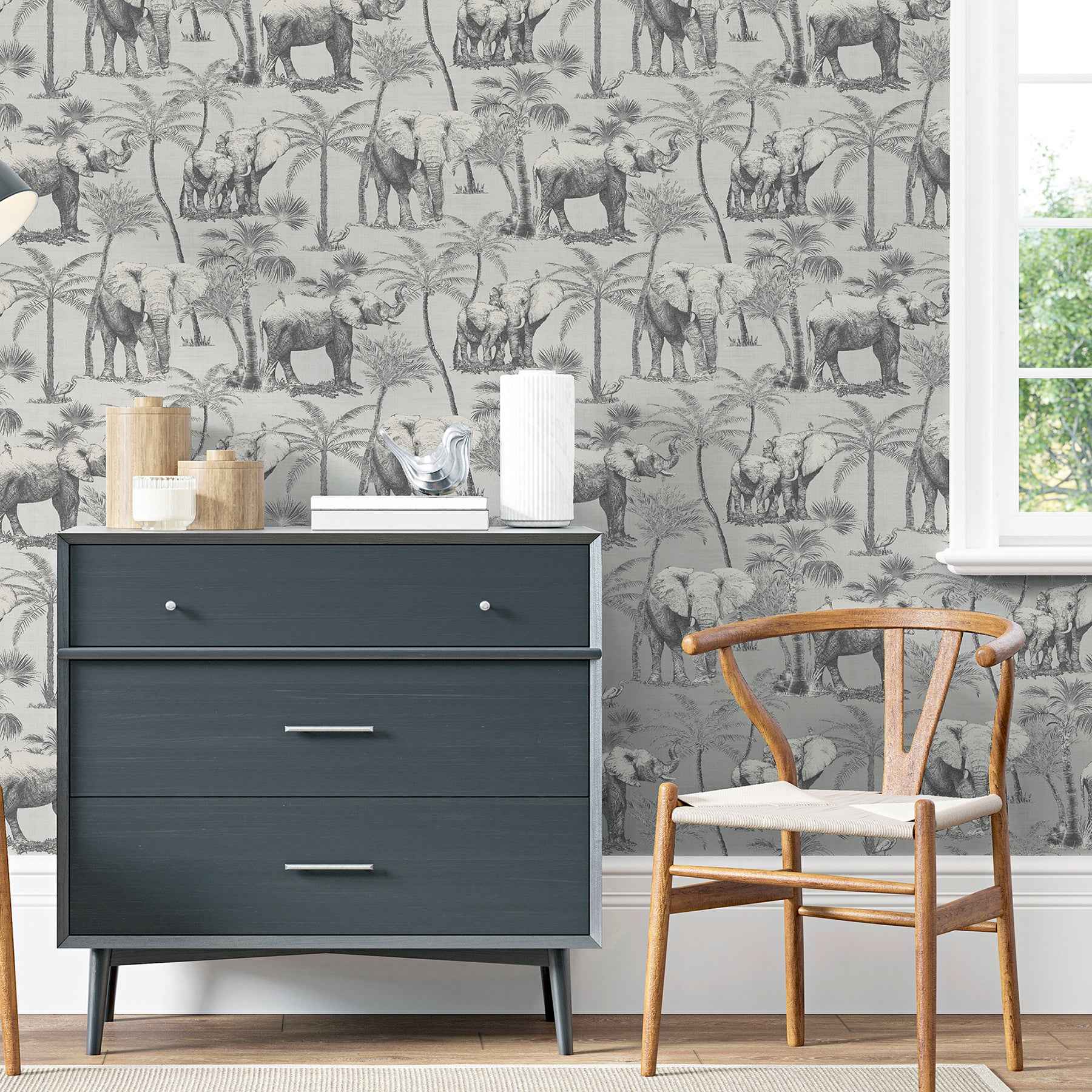 Adelia Neutral Elephant Grove Wallpaper - York Wallcoverings - AH296700 - York Wallcoverings Wallpaper