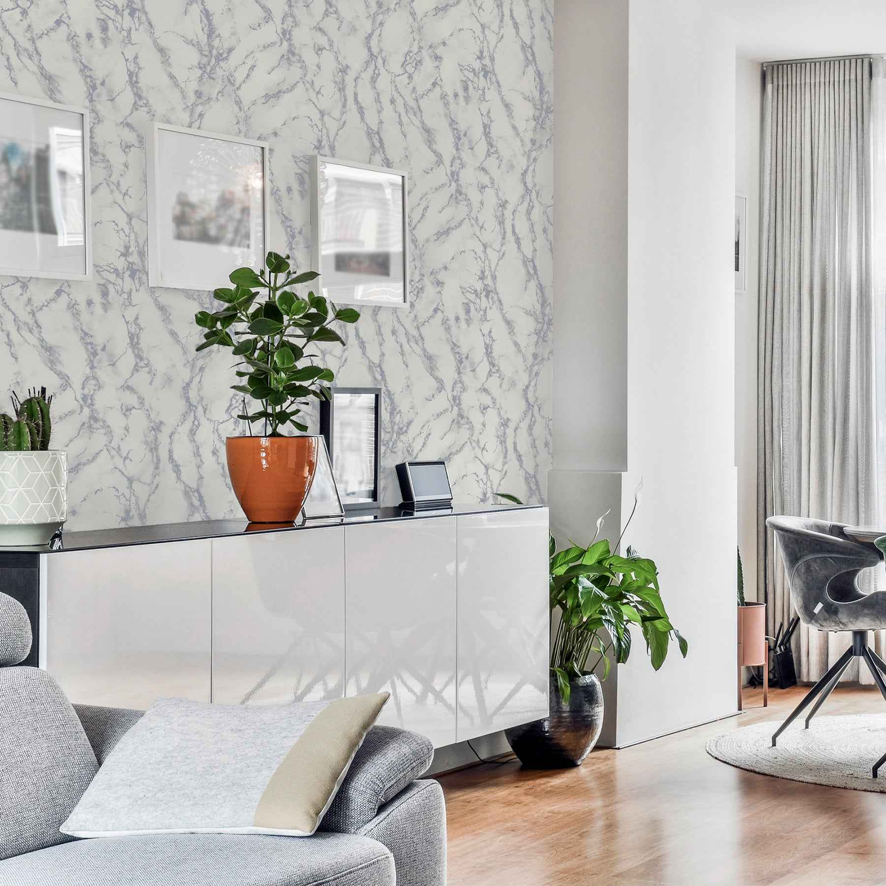 Siward White Metallic Marble Wallpaper - York Wallcoverings - AH296701 - York Wallcoverings Wallpaper