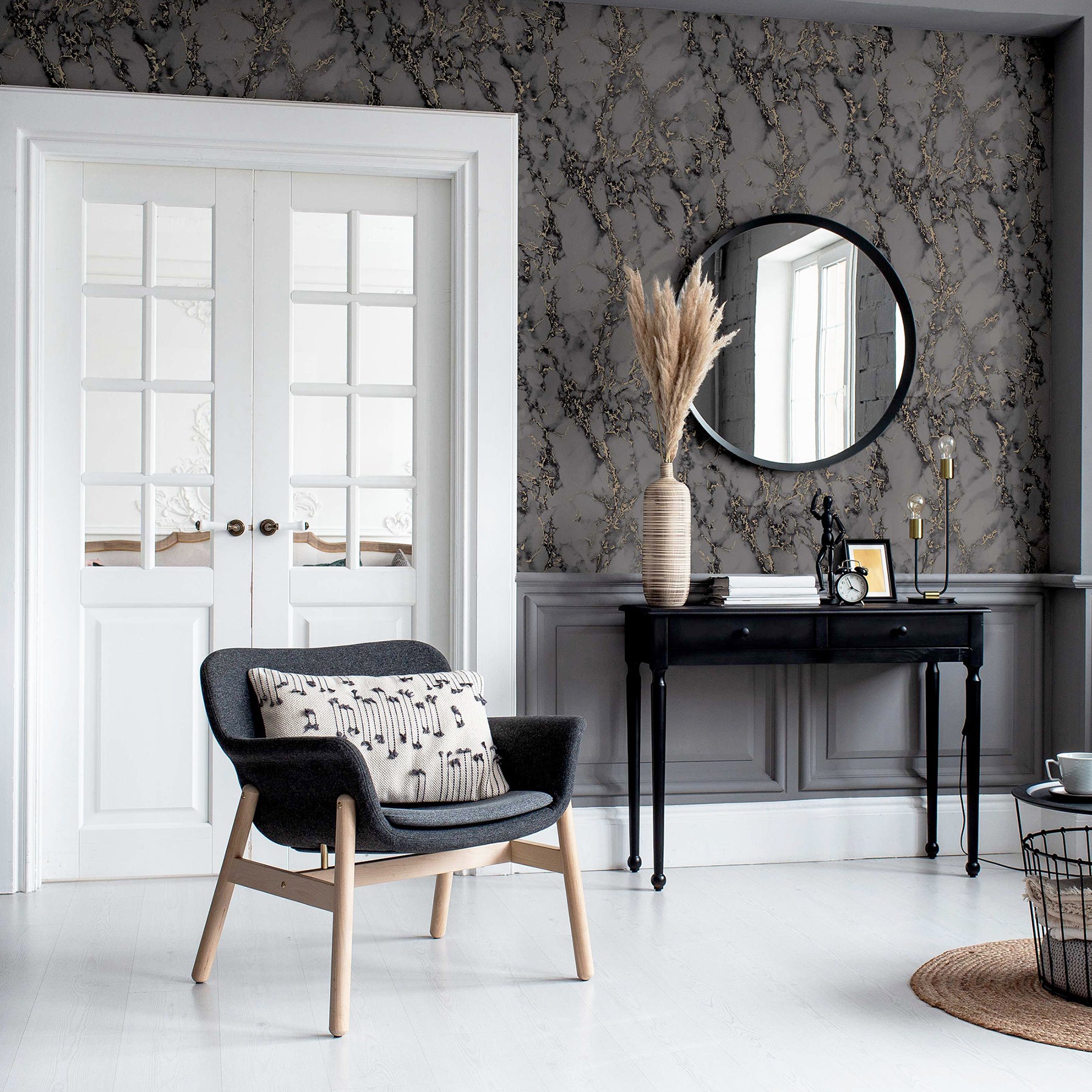 siward-charcoal-metallic-marble-wallpaper-york-wallcoverings-ah296702 - York Wallcoverings Papel pintado