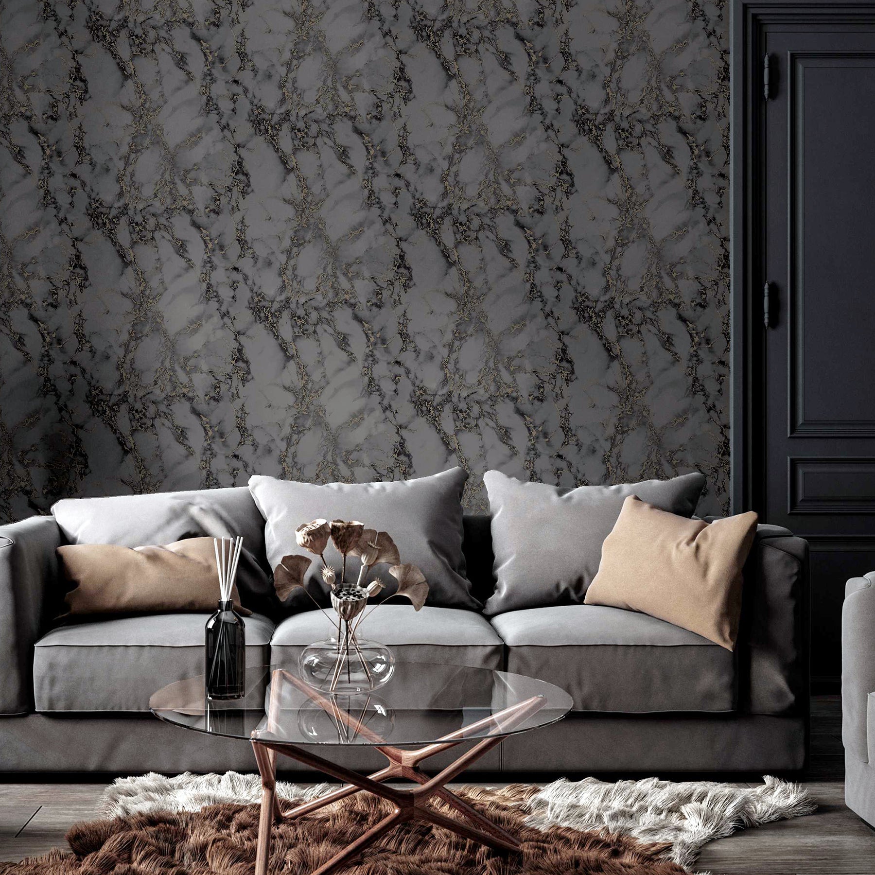 siward-charcoal-metallic-marble-wallpaper-york-wallcoverings-ah296702 - York Wallcoverings Papel pintado