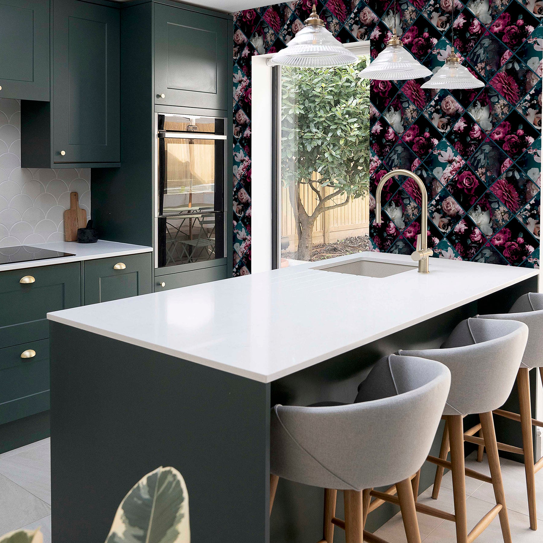 gianna-purple-floral-squares-wallpaper-york-wallcoverings-ah297100 - York Wallcoverings Papel pintado