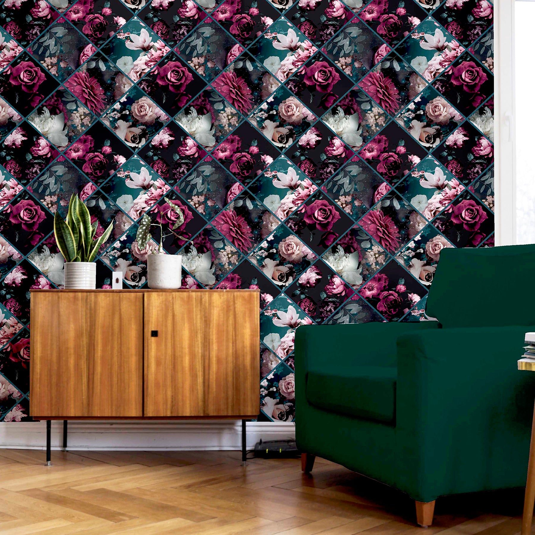 gianna-purple-floral-squares-wallpaper-york-wallcoverings-ah297100 - York Wallcoverings Wallpaper