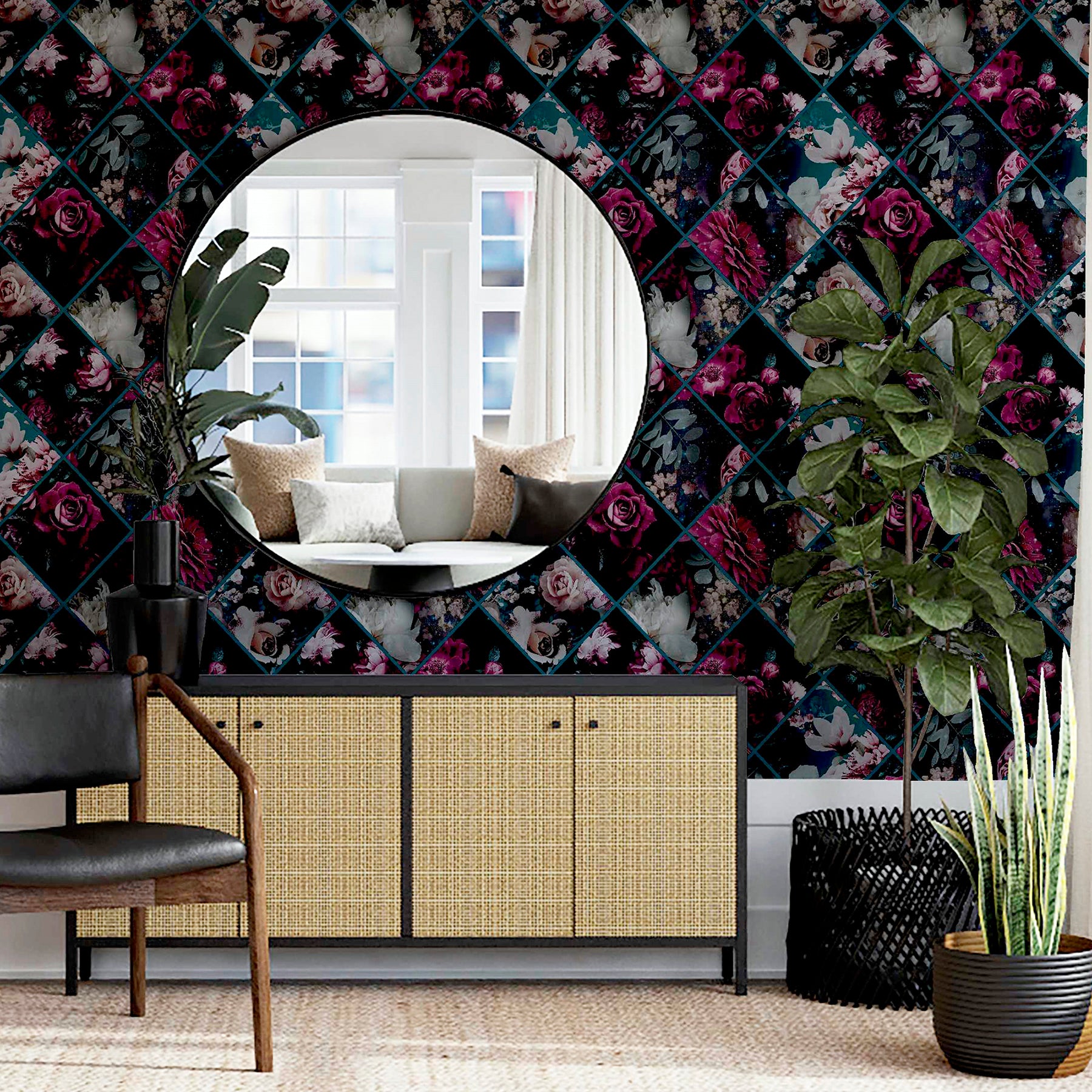 gianna-purple-floral-squares-wallpaper-york-wallcoverings-ah297100 - York Wallcoverings Papel pintado