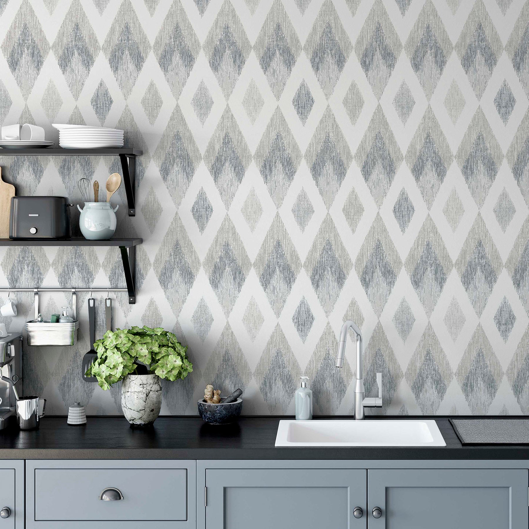 fitzgerald-grey-ikat-diamond-wallpaper-york-wallcoverings-ah297200 - York Wallcoverings Papel pintado