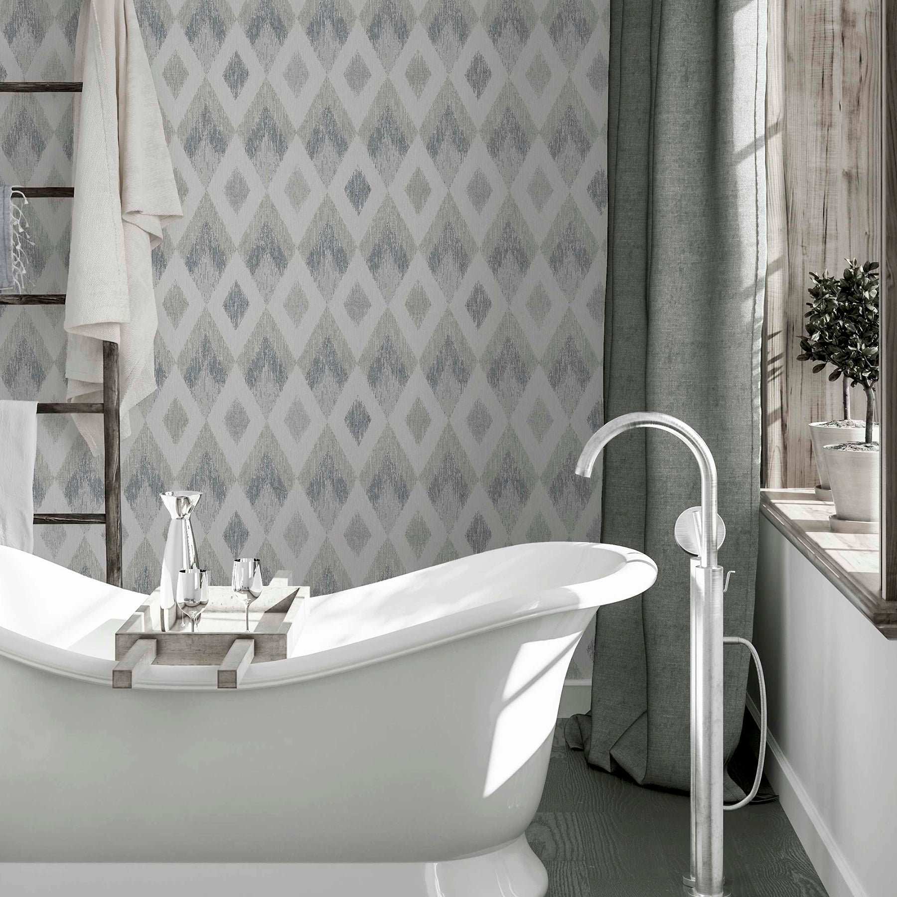 fitzgerald-grey-ikat-diamond-wallpaper-york-wallcoverings-ah297200 - York Wallcoverings Papel pintado