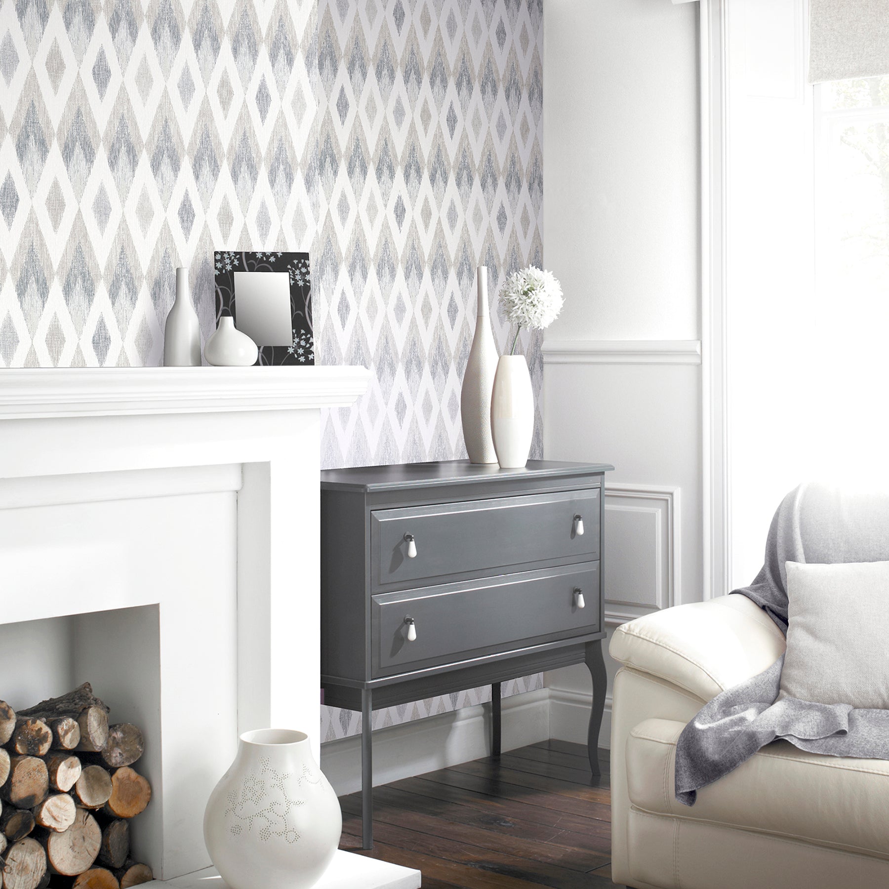 fitzgerald-grey-ikat-diamond-wallpaper-york-wallcoverings-ah297200 - York Wallcoverings Papel pintado