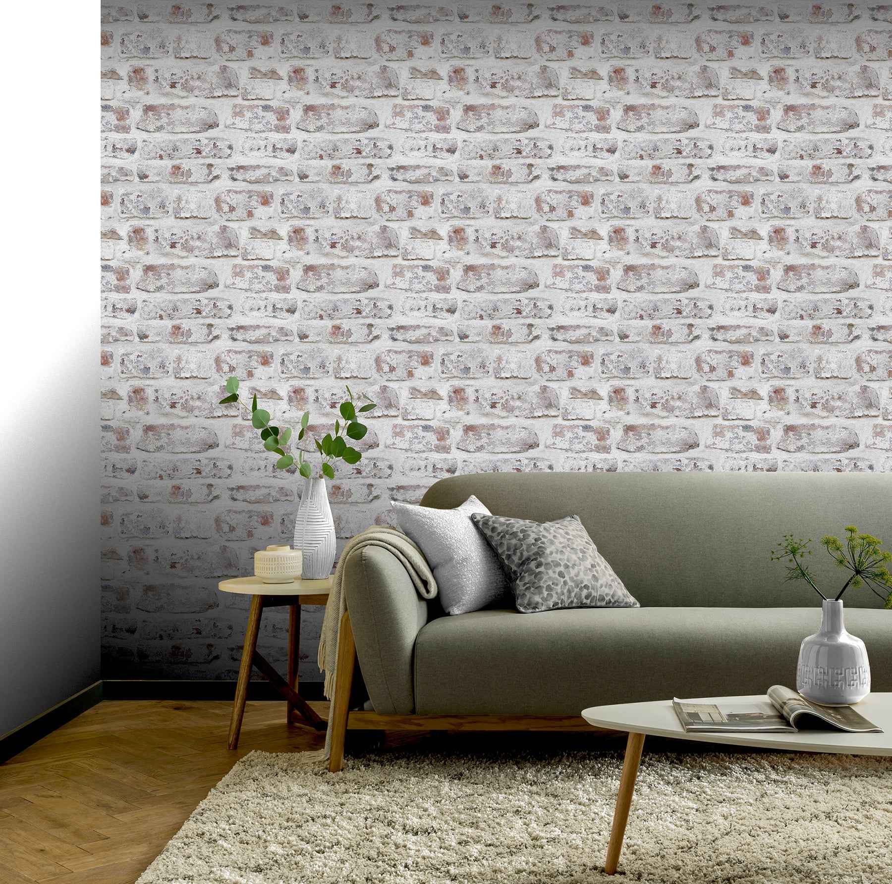 Domenic White Whitewashed Brick Wallpaper - York Wallcoverings - AH671100 - York Wallcoverings Wallpaper