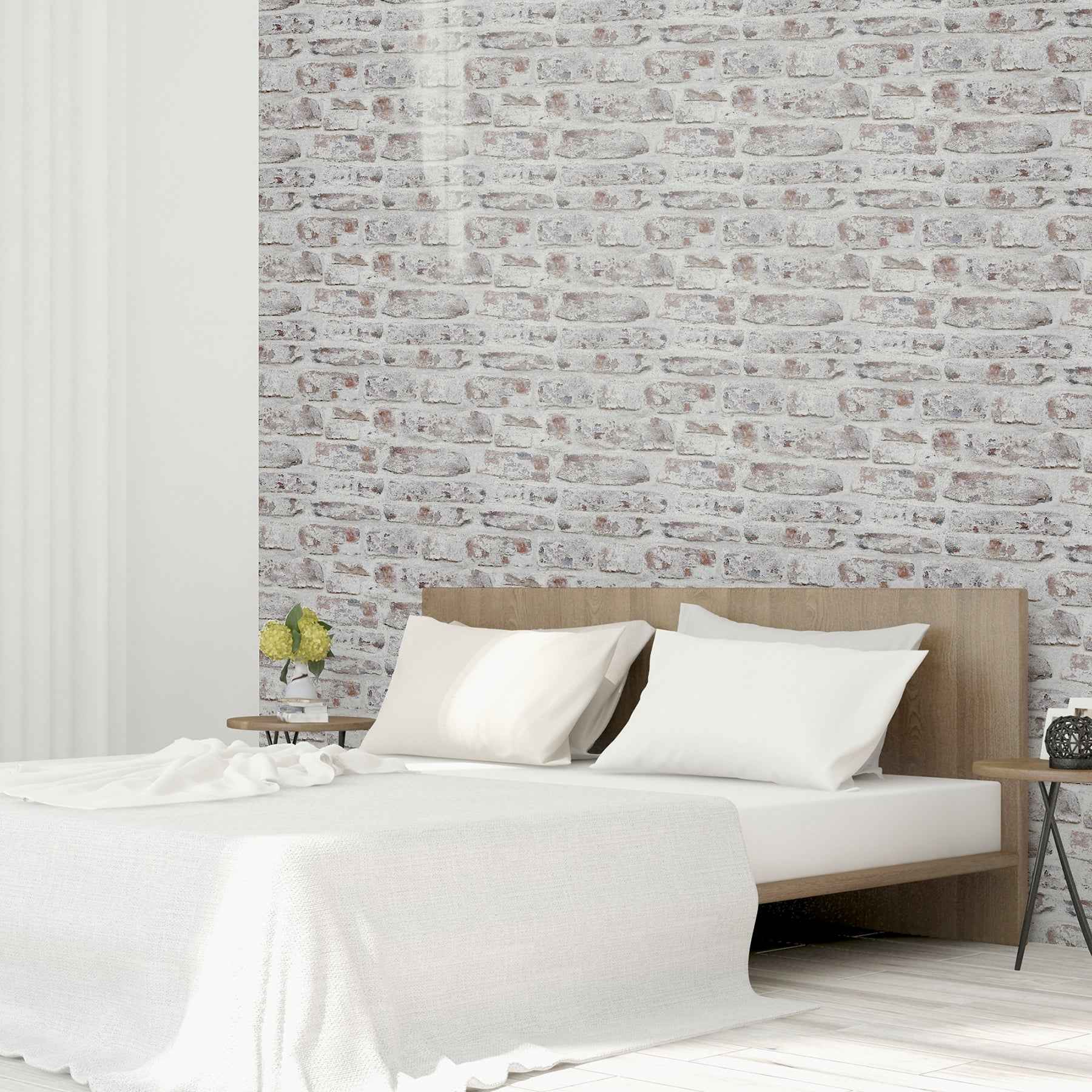Domenic White Whitewashed Brick Wallpaper - York Wallcoverings - AH671100 - York Wallcoverings Wallpaper