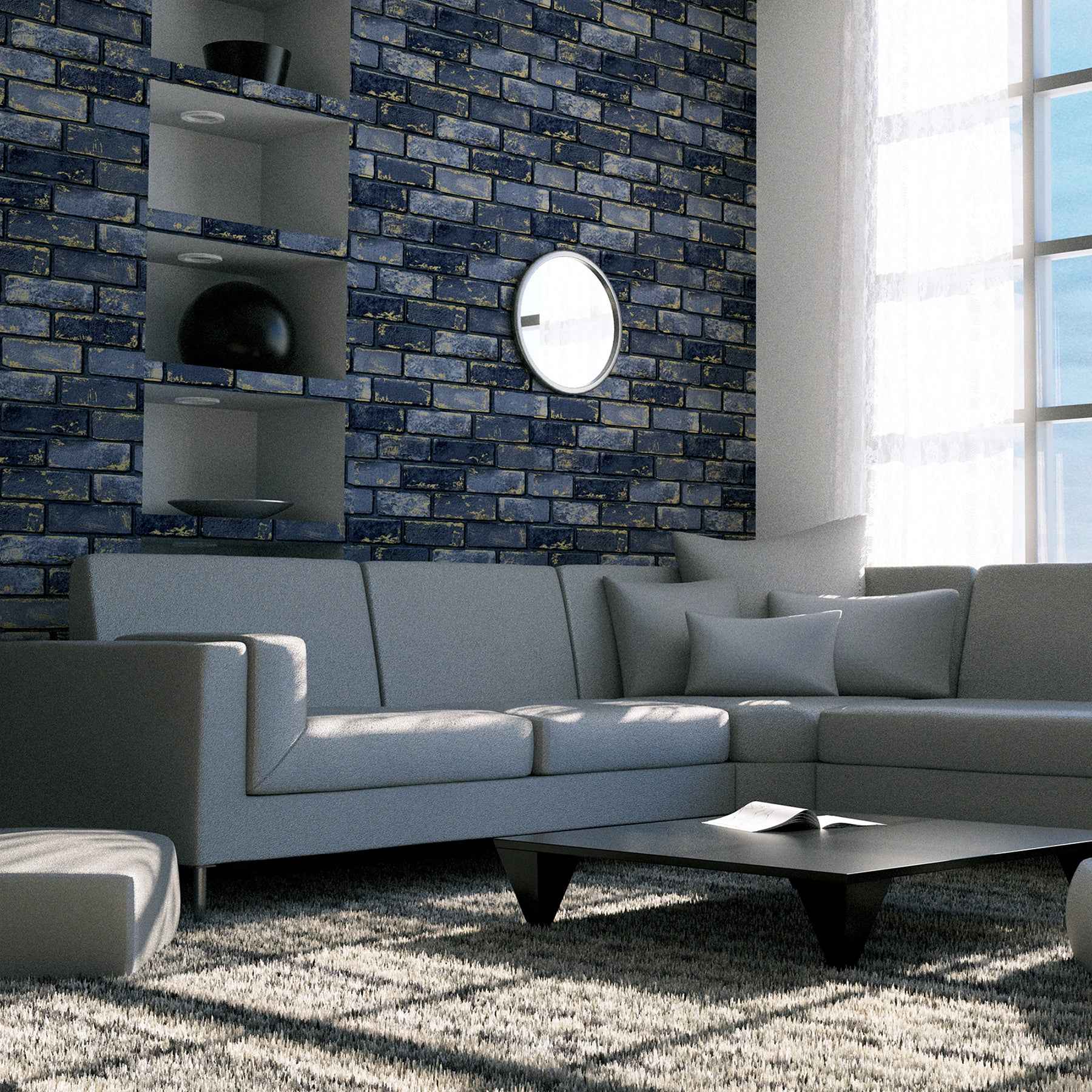 Myron Charcoal Metallic Brick Wallpaper - York Wallcoverings - AH692200 - York Wallcoverings Wallpaper