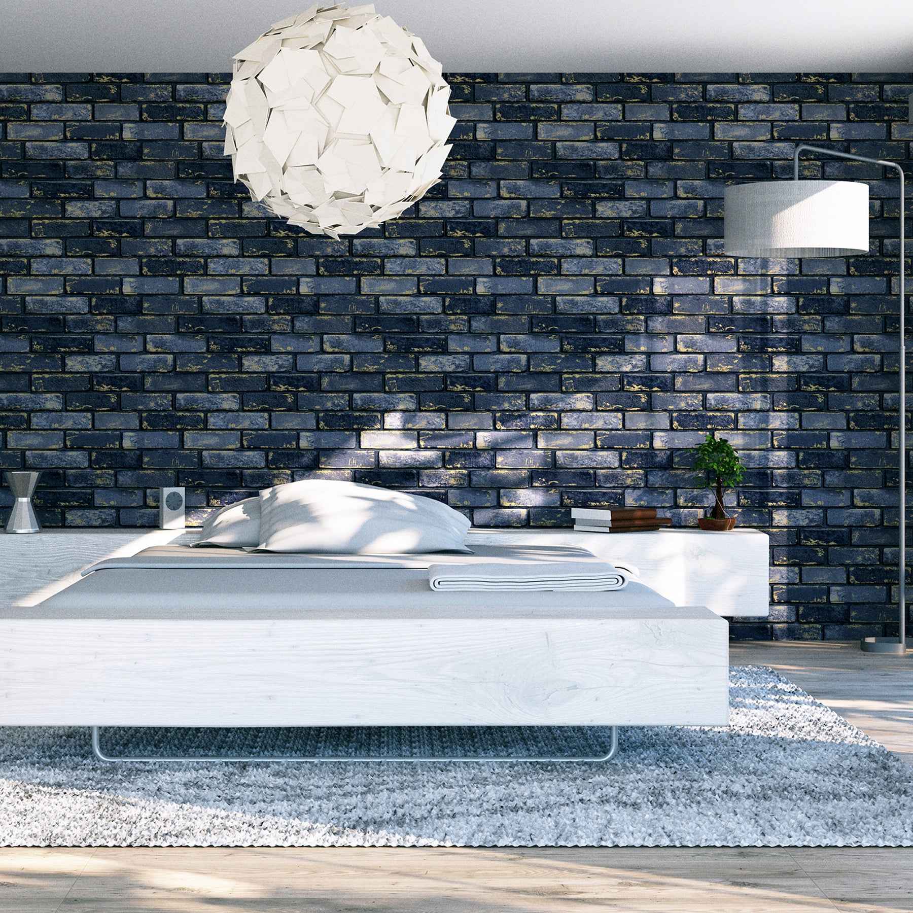 Myron Charcoal Metallic Brick Wallpaper - York Wallcoverings - AH692200 - York Wallcoverings Wallpaper