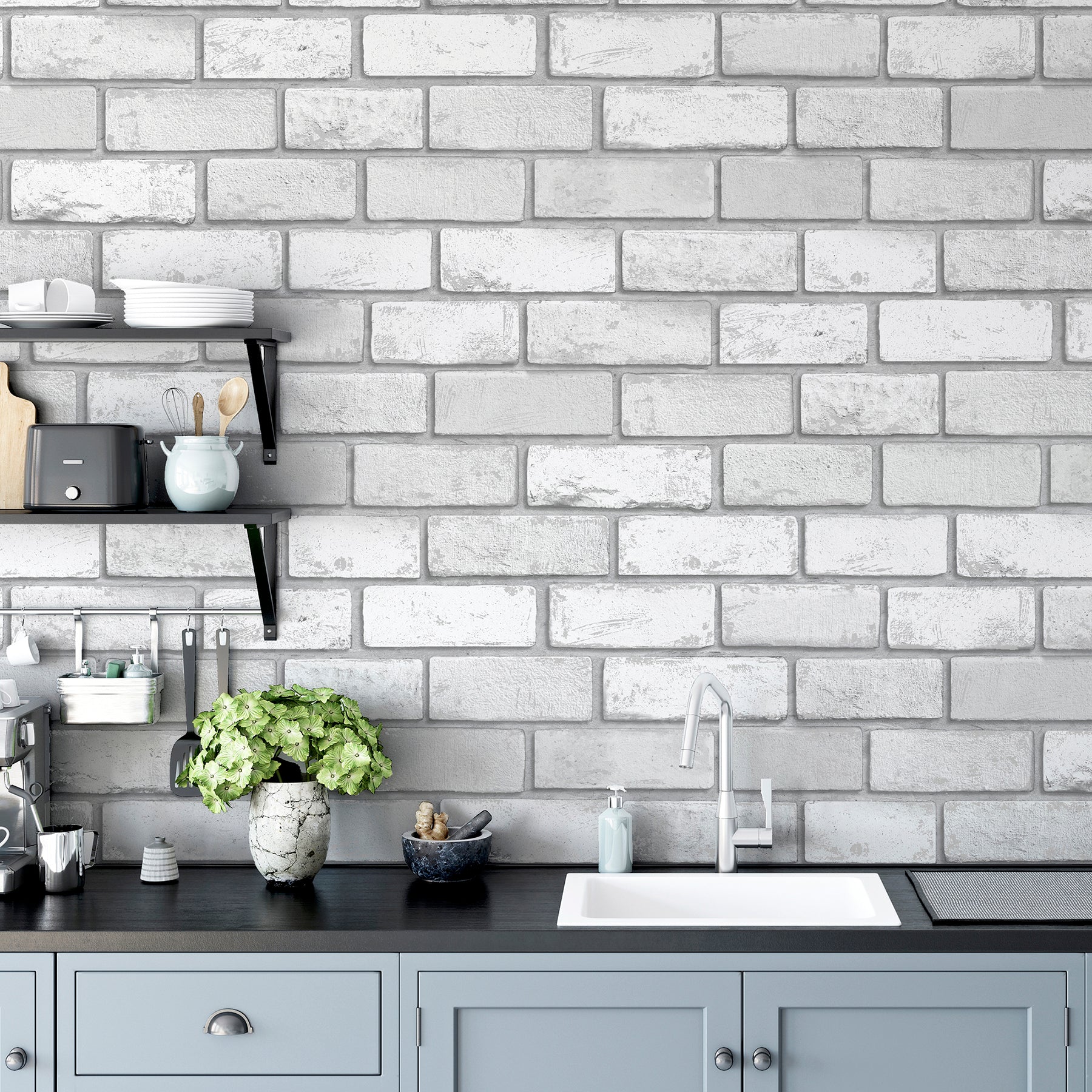 myron-dove-metallic-brick-wallpaper-york-wallcoverings-ah692201 - York Wallcoverings Wallpaper