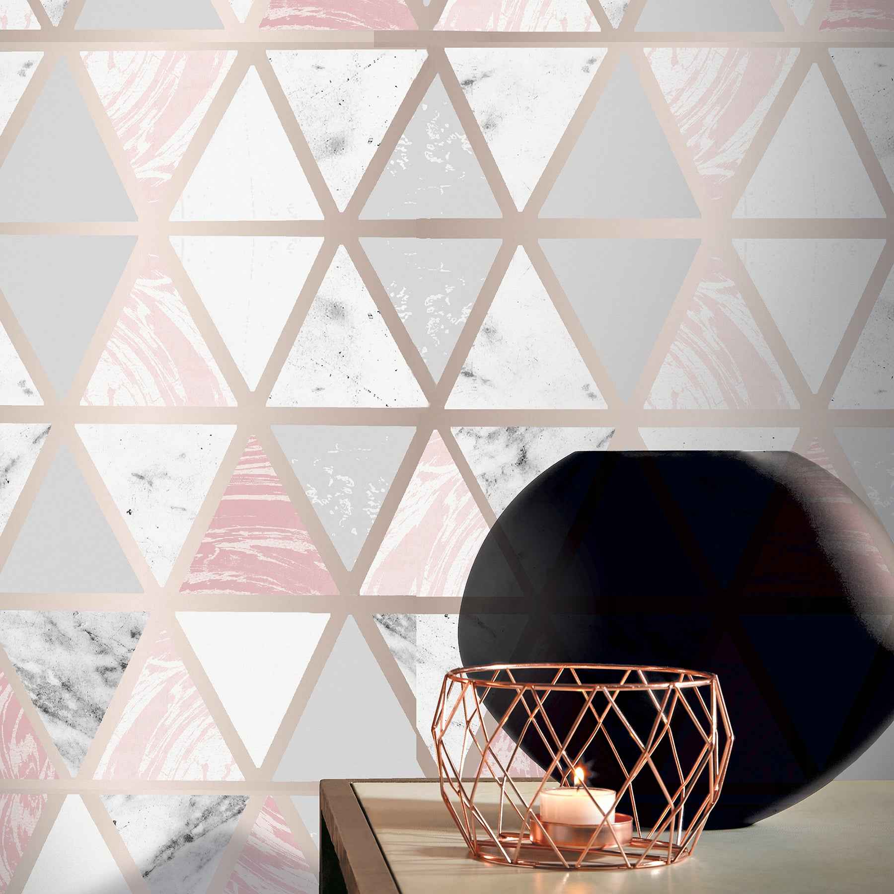 Marcy Pink Triangle Grid Wallpaper - York Wallcoverings - AH692205 - York Wallcoverings Wallpaper
