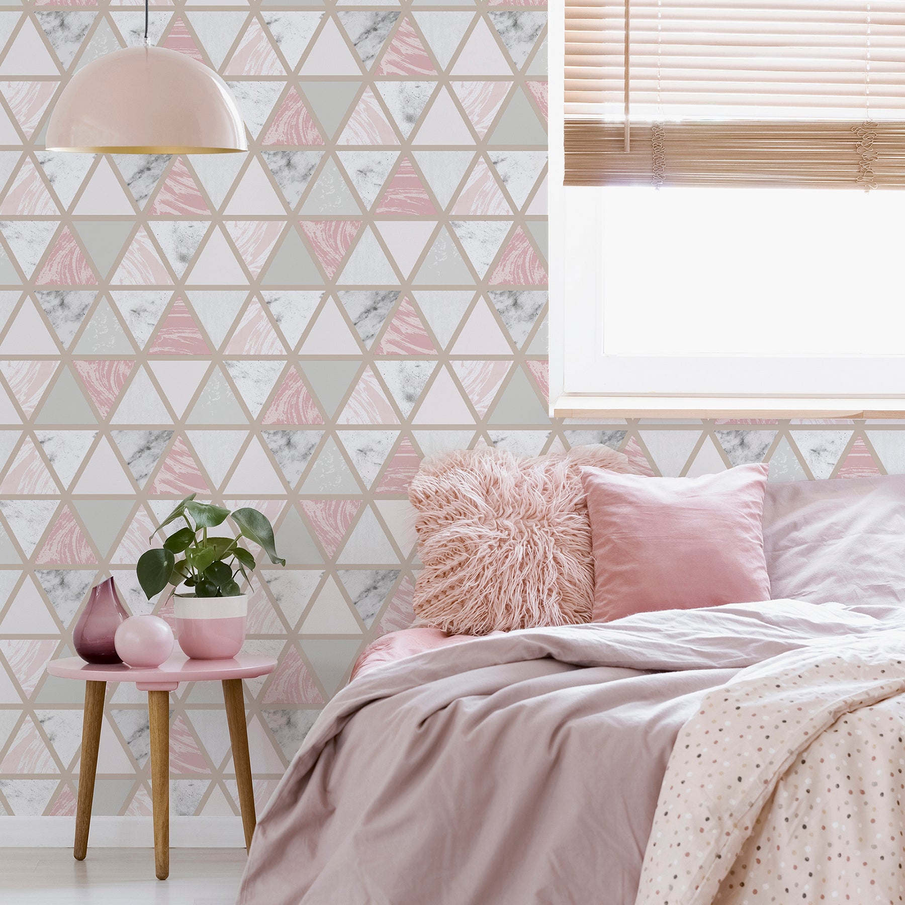 marcy-pink-triangle-grid-wallpaper-york-wallcoverings-ah692205 - York Wallcoverings Wallpaper