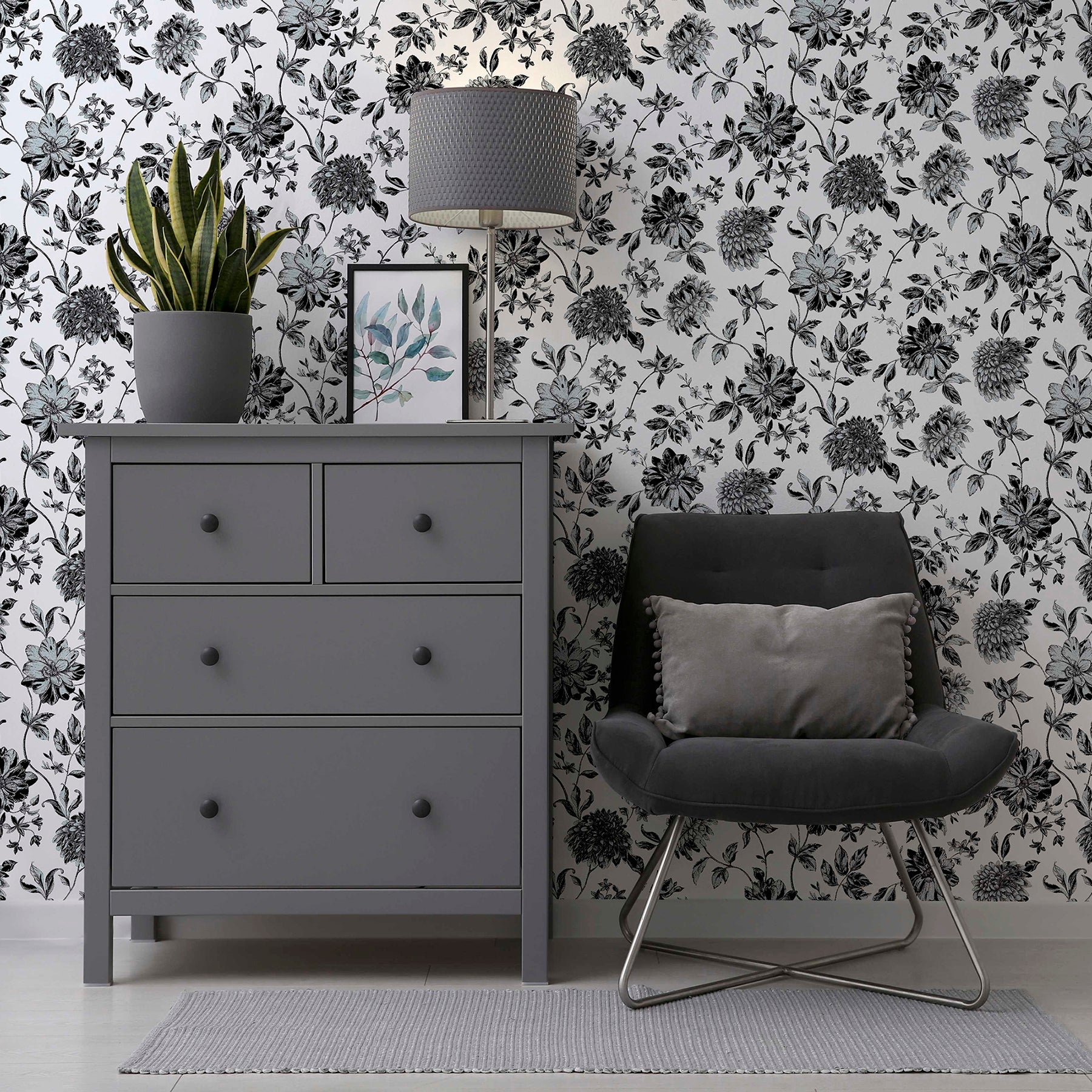 della-black-floral-trail-wallpaper-york-wallcoverings-ah692507 - York Wallcoverings Wallpaper