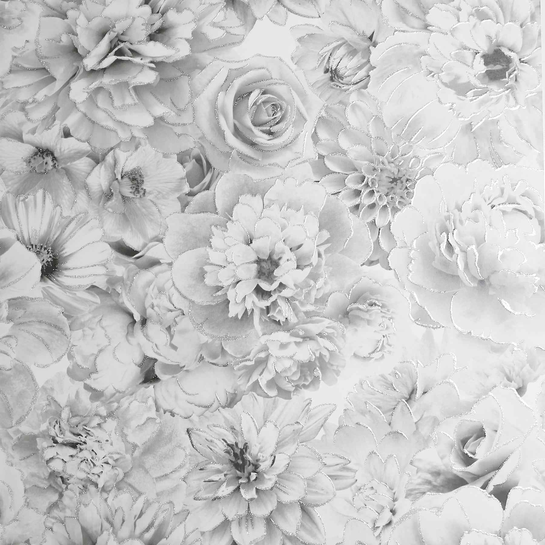 Clarissa Grey Glitter Bloom Wallpaper - York Wallcoverings - AH692803 - York Wallcoverings Wallpaper