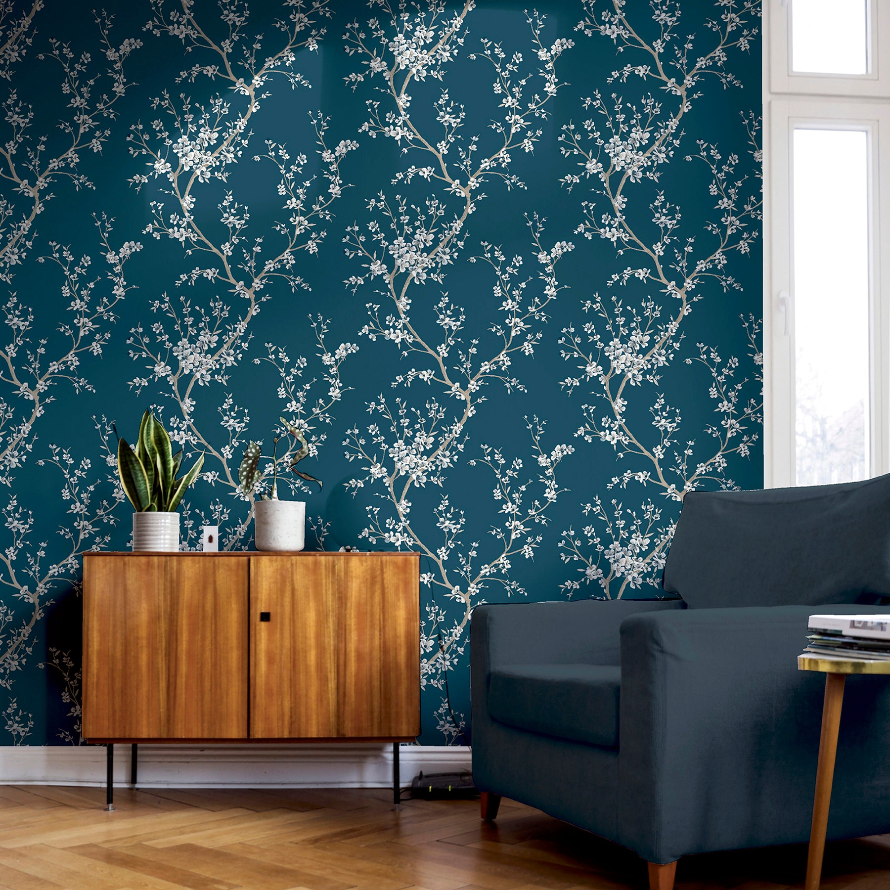 kaia-blue-flowering-tree-wallpaper-york-wallcoverings-ah692805 - York Wallcoverings Papel pintado