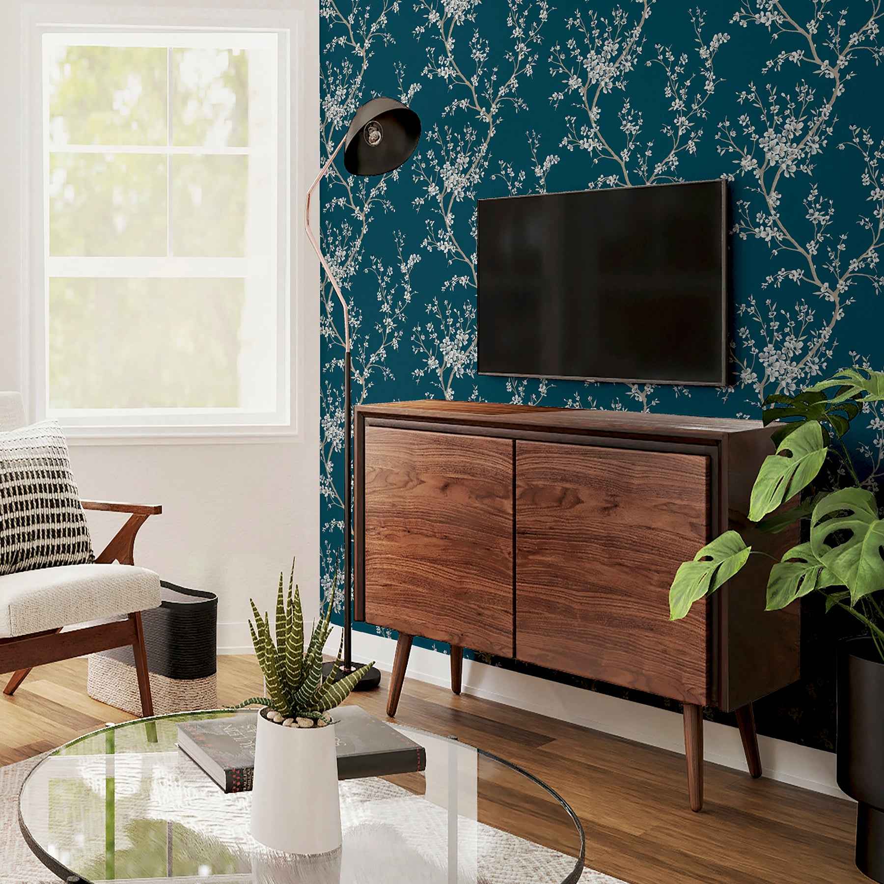 Kaia Blue Flowering Tree Wallpaper - York Wallcoverings - AH692805 - York Wallcoverings Wallpaper