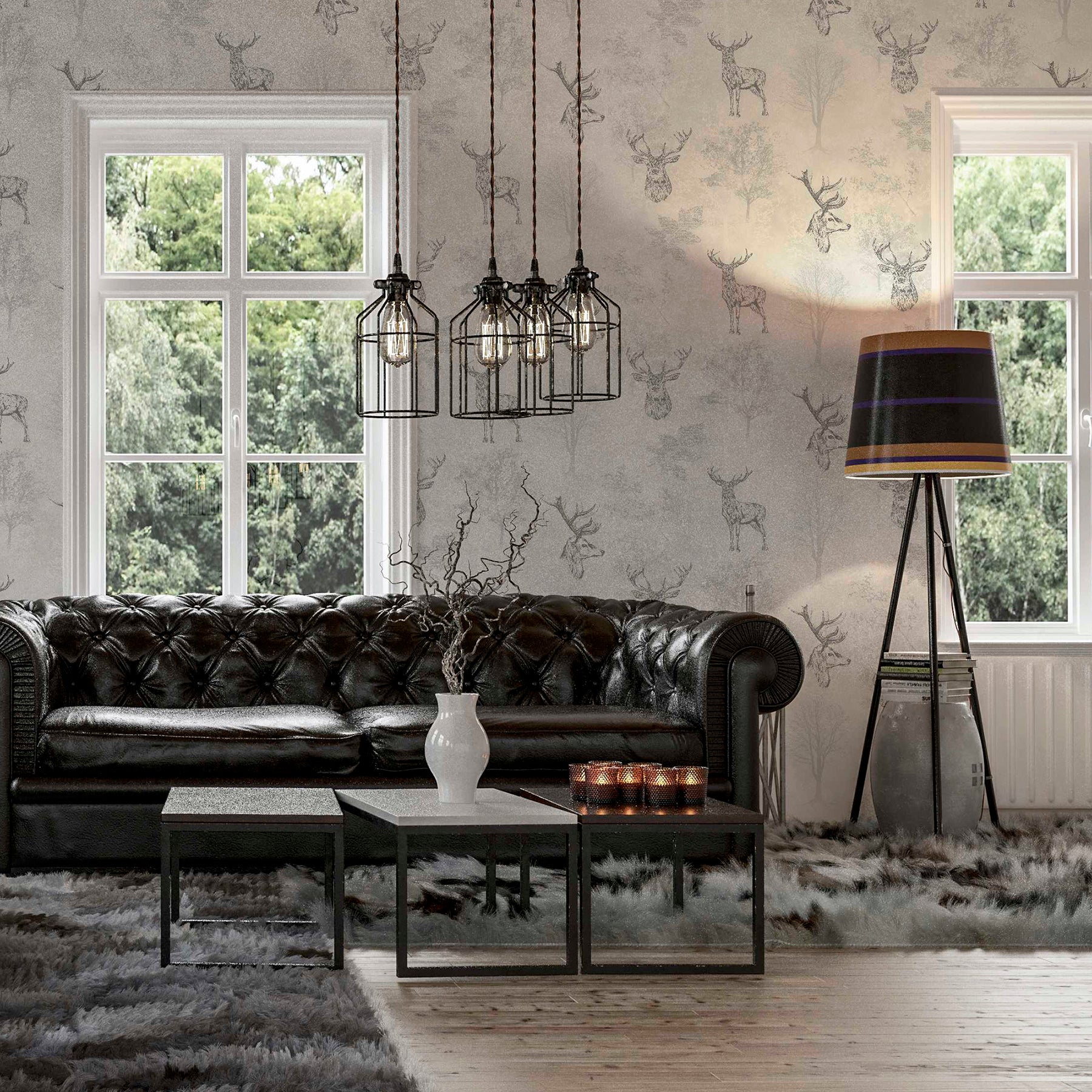 gilbert-black-etched-stag-wallpaper-york-wallcoverings-ah901808 - York Wallcoverings Papel pintado