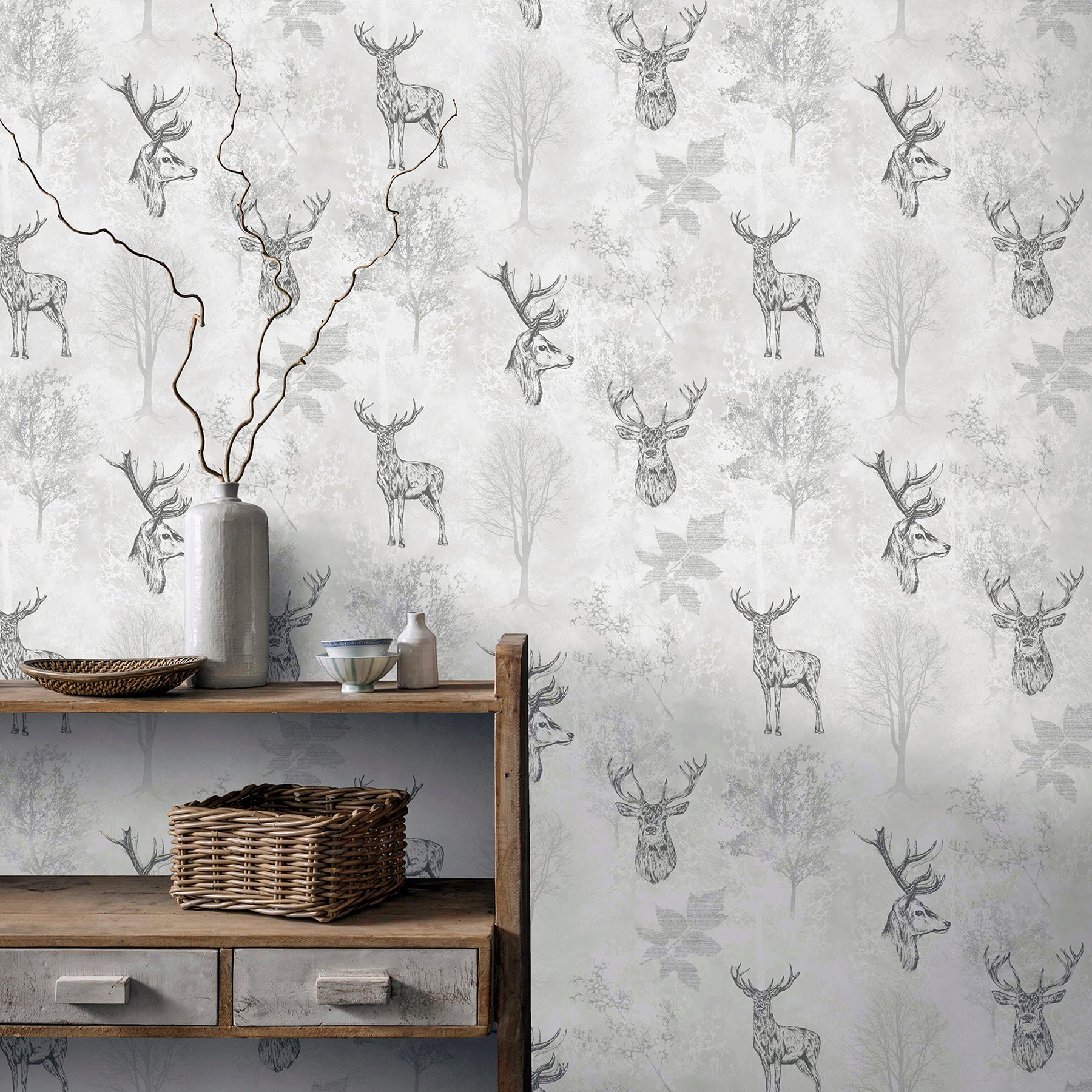 gilbert-black-etched-stag-wallpaper-york-wallcoverings-ah901808 - York Wallcoverings Papel pintado