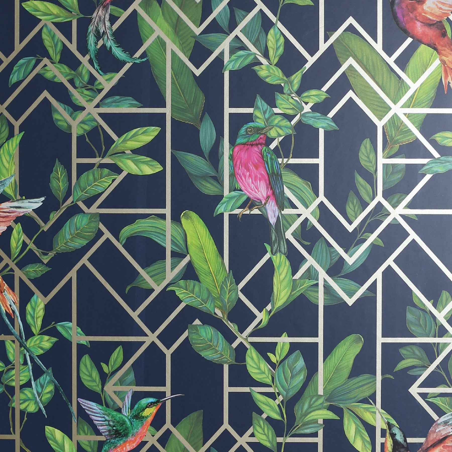 Thelma Navy Tropical Deco Wallpaper - York Wallcoverings - AH908003