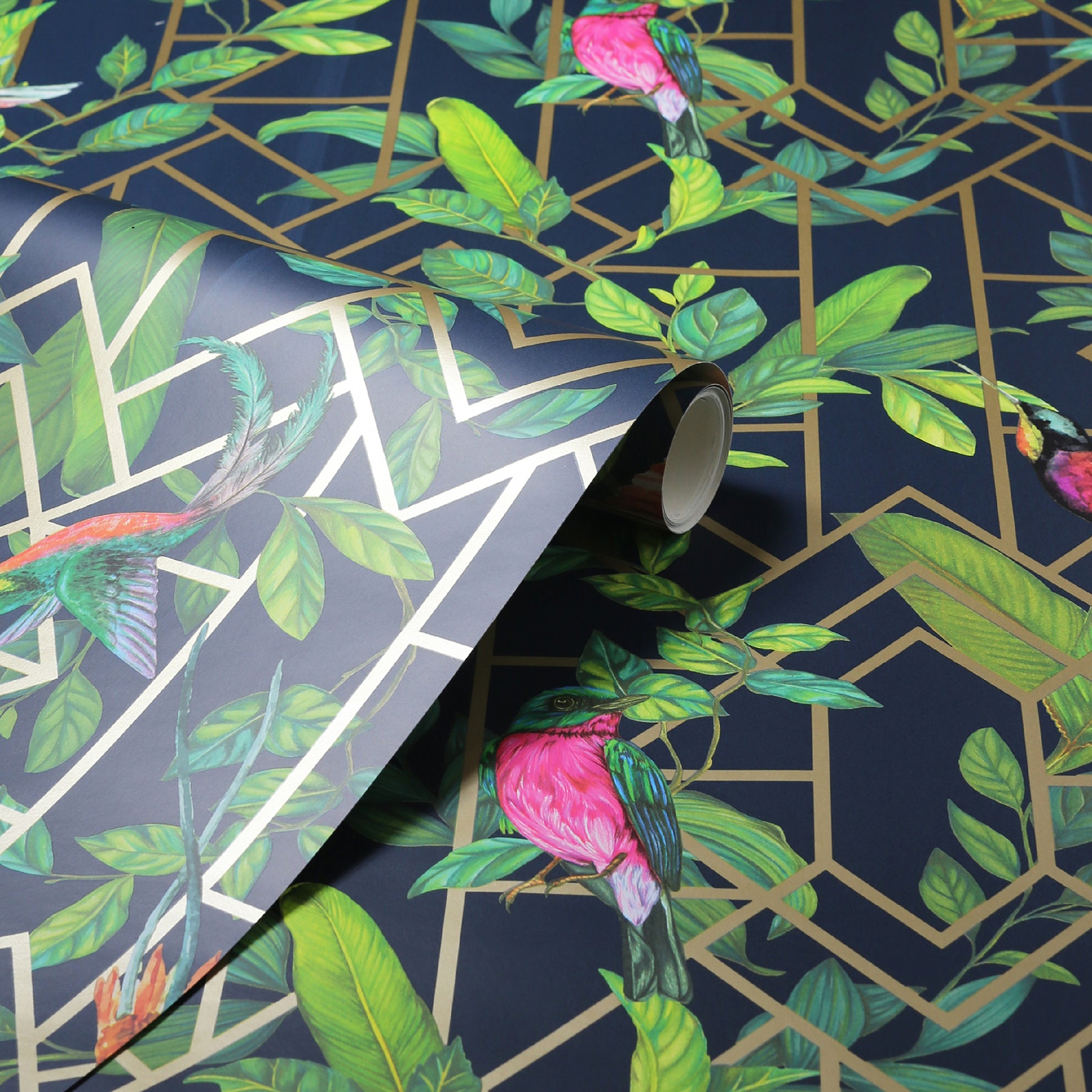 thelma-navy-tropical-deco-wallpaper-york-wallcoverings-ah908003 - York Wallcoverings Papel pintado