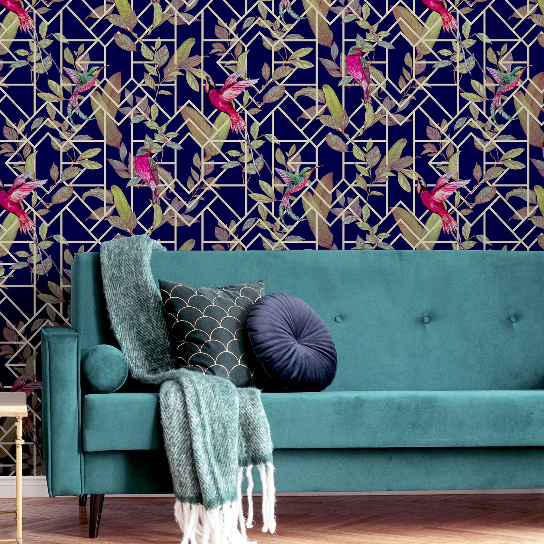 Thelma Navy Tropical Deco Wallpaper - York Wallcoverings - AH908003 - York Wallcoverings Wallpaper