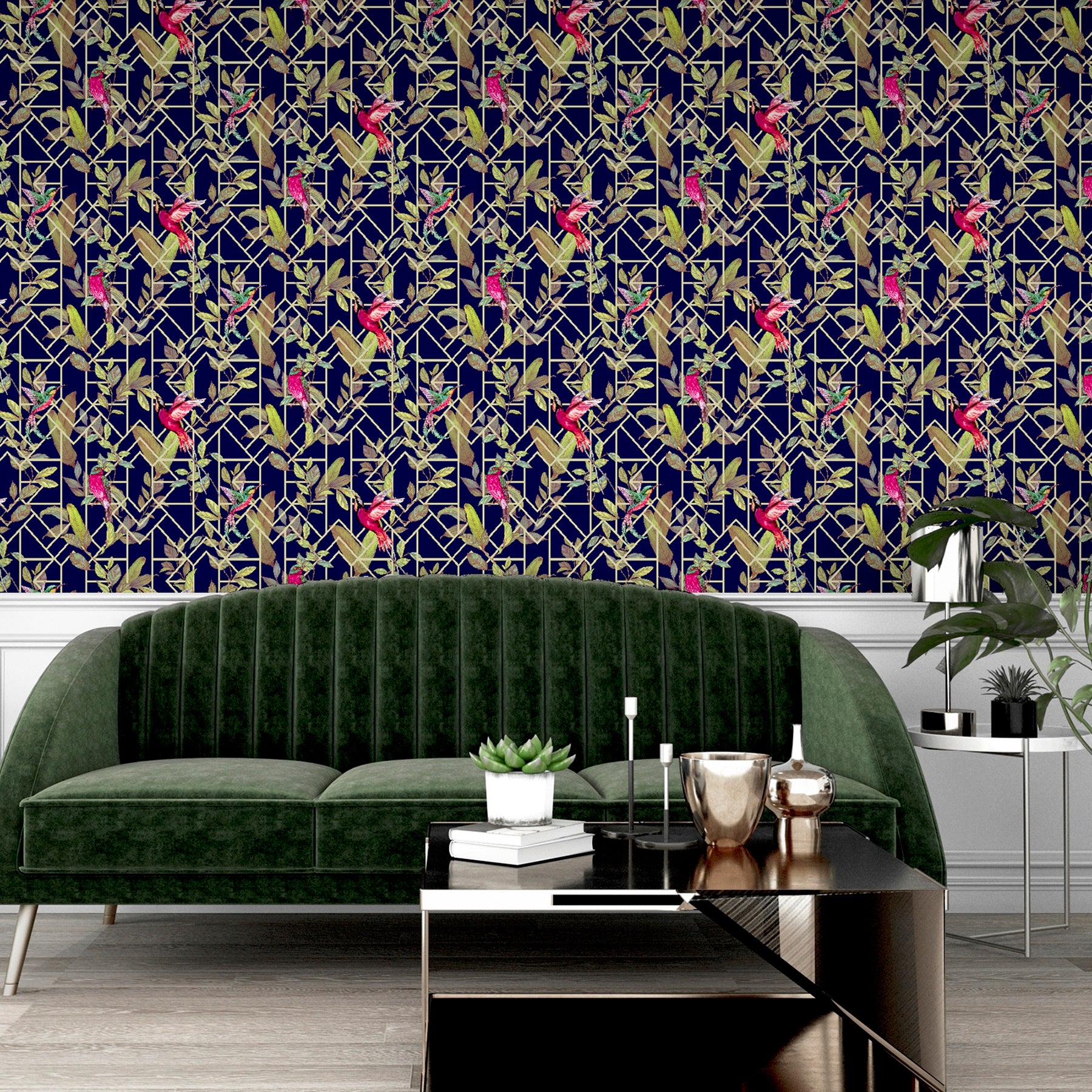 thelma-navy-tropical-deco-wallpaper-york-wallcoverings-ah908003 - York Wallcoverings Papel pintado