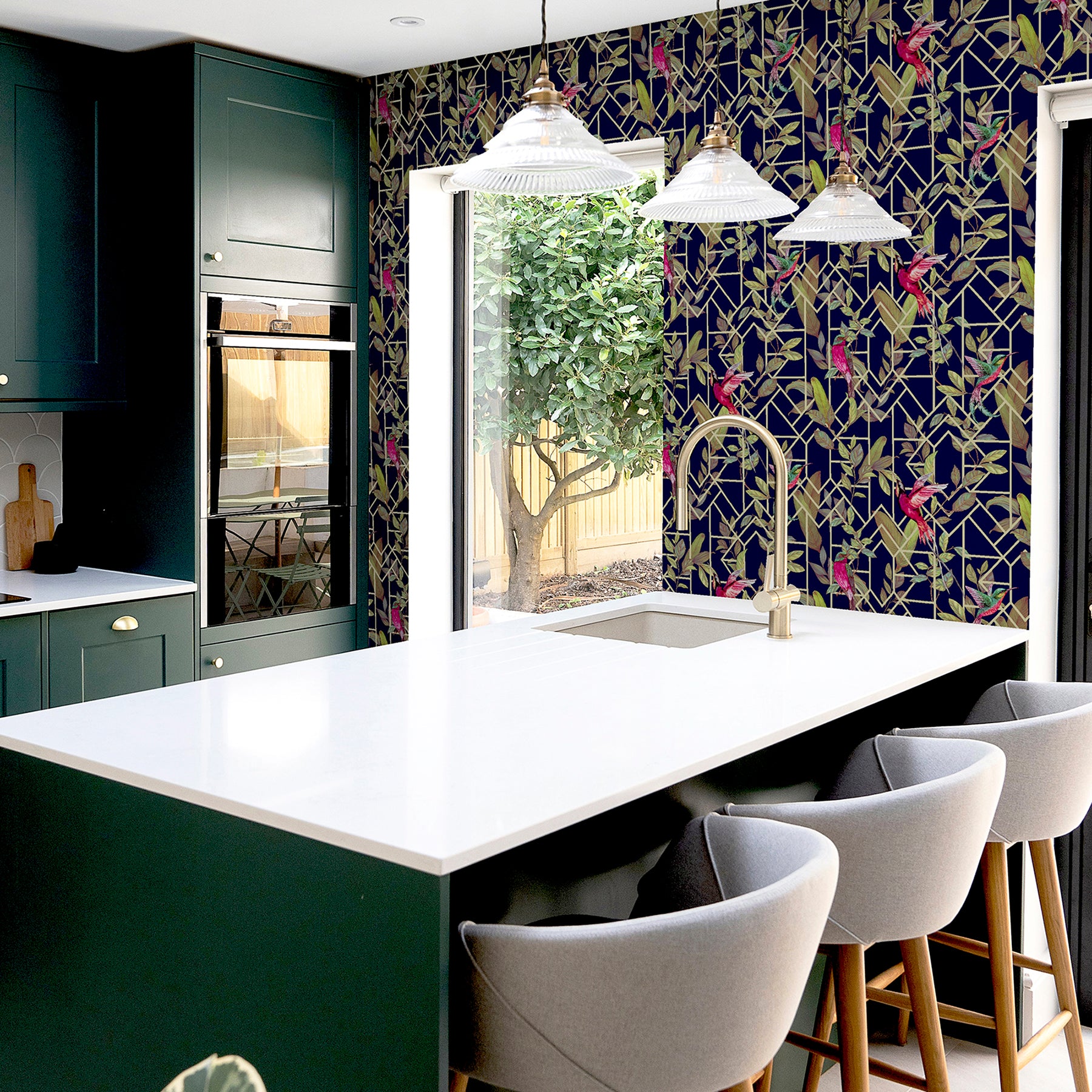 thelma-navy-tropical-deco-wallpaper-york-wallcoverings-ah908003 - York Wallcoverings Papel pintado