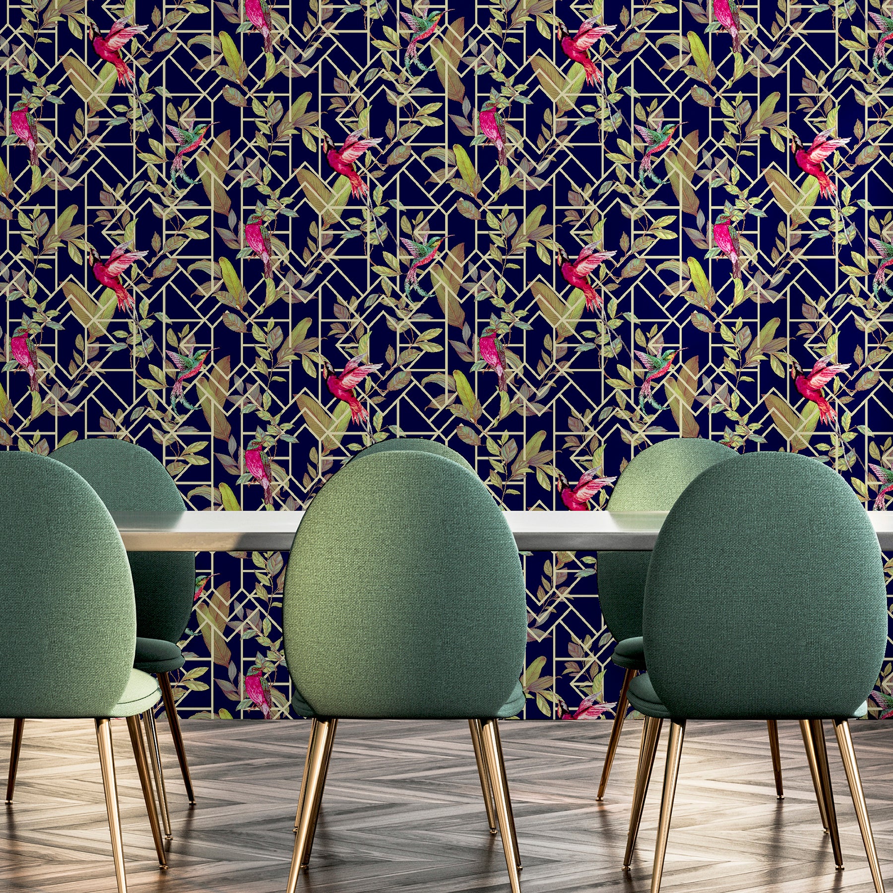 thelma-navy-tropical-deco-wallpaper-york-wallcoverings-ah908003 - York Wallcoverings Papel pintado
