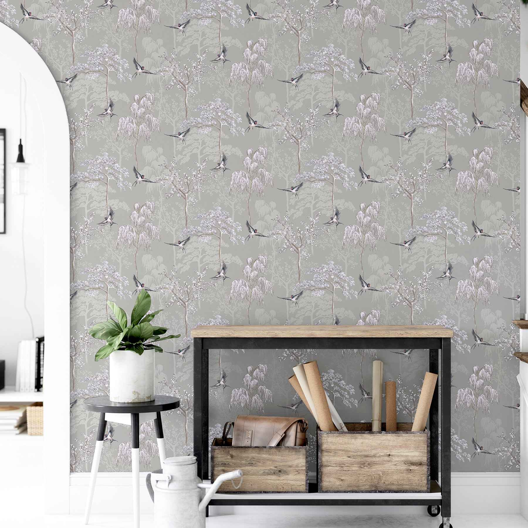 Asuka Grey Sparrow Forest Wallpaper - York Wallcoverings - AH908105 - York Wallcoverings Wallpaper