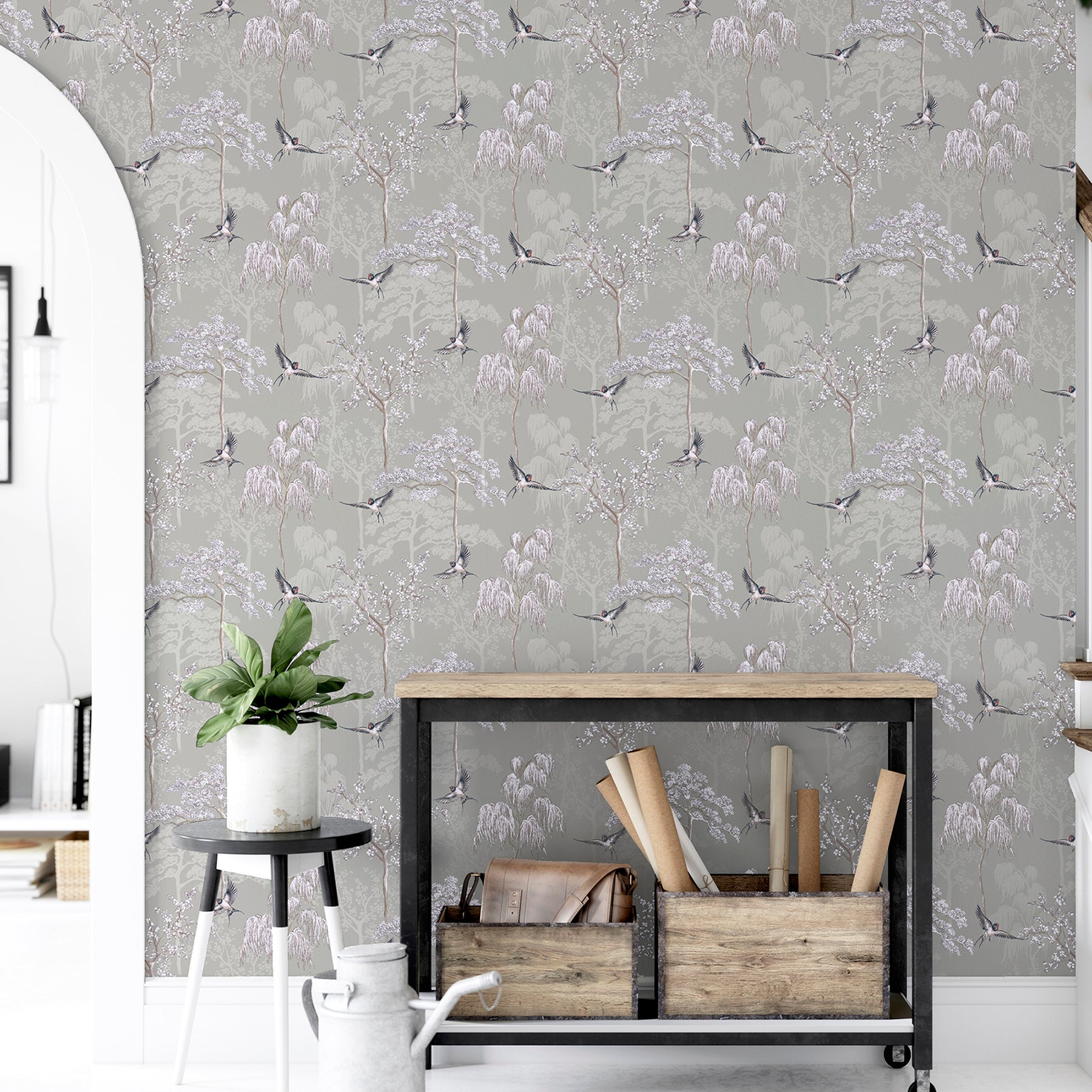 asuka-grey-sparrow-forest-wallpaper-york-wallcoverings-ah908105 - York Wallcoverings Wallpaper