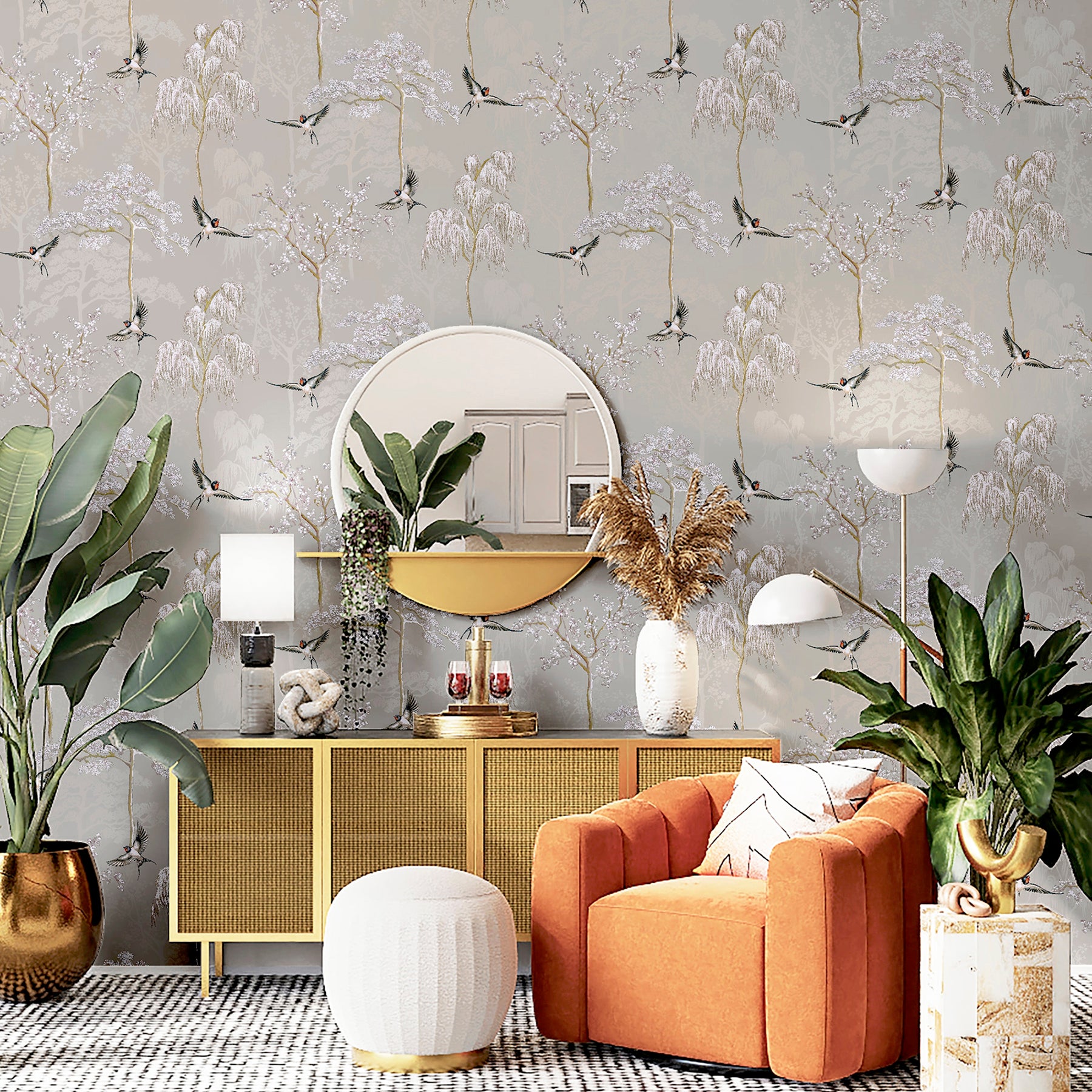 asuka-grey-sparrow-forest-wallpaper-york-wallcoverings-ah908105 - York Wallcoverings Wallpaper