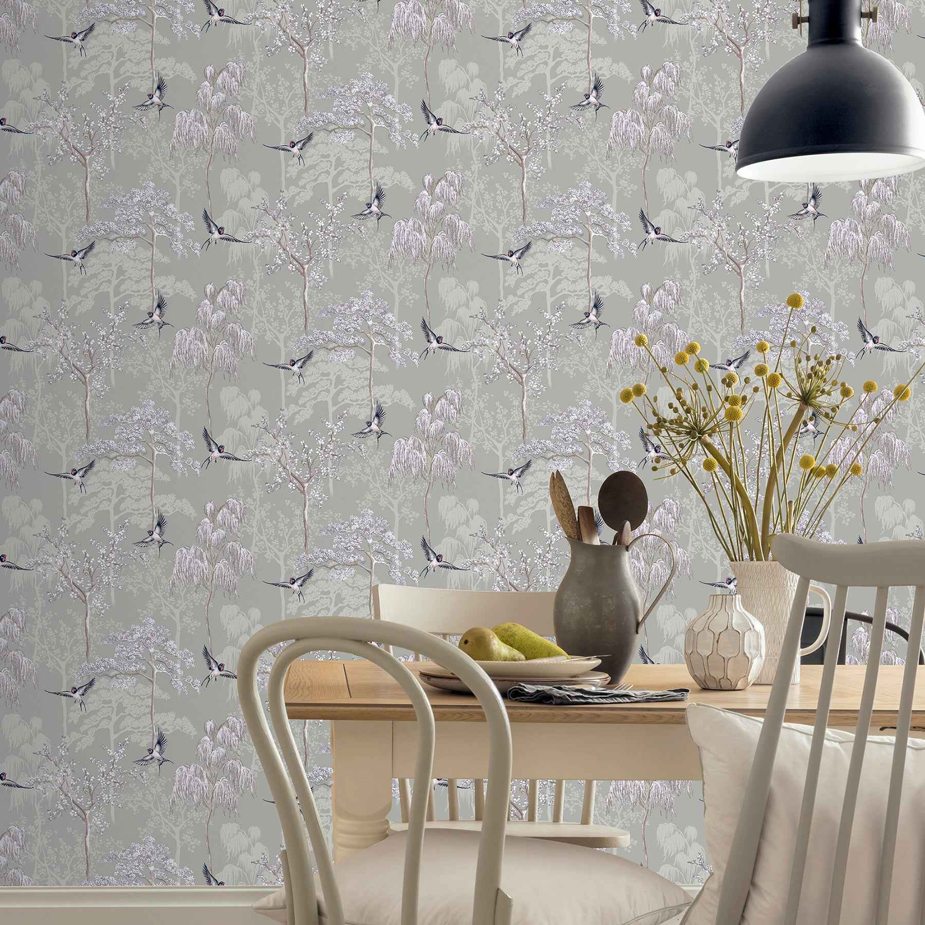 Asuka Grey Sparrow Forest Wallpaper - York Wallcoverings - AH908105 - York Wallcoverings Wallpaper