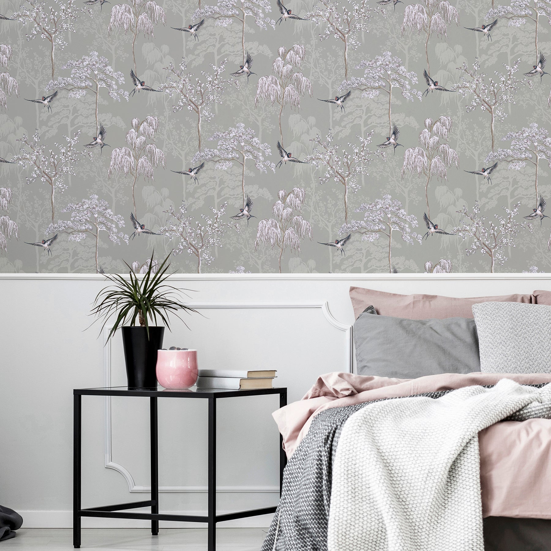 asuka-grey-sparrow-forest-wallpaper-york-wallcoverings-ah908105 - York Wallcoverings Wallpaper