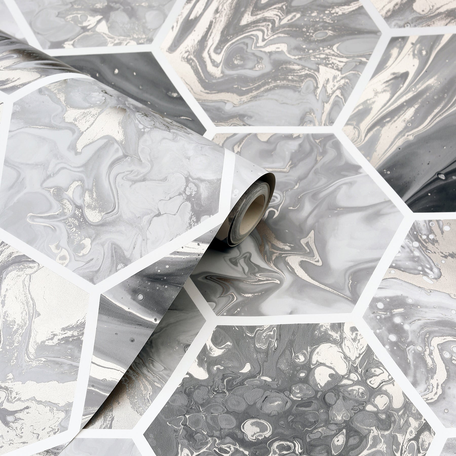marlon-charcoal-hexagon-tiles-wallpaper-york-wallcoverings-ah908502 - York Wallcoverings Wallpaper