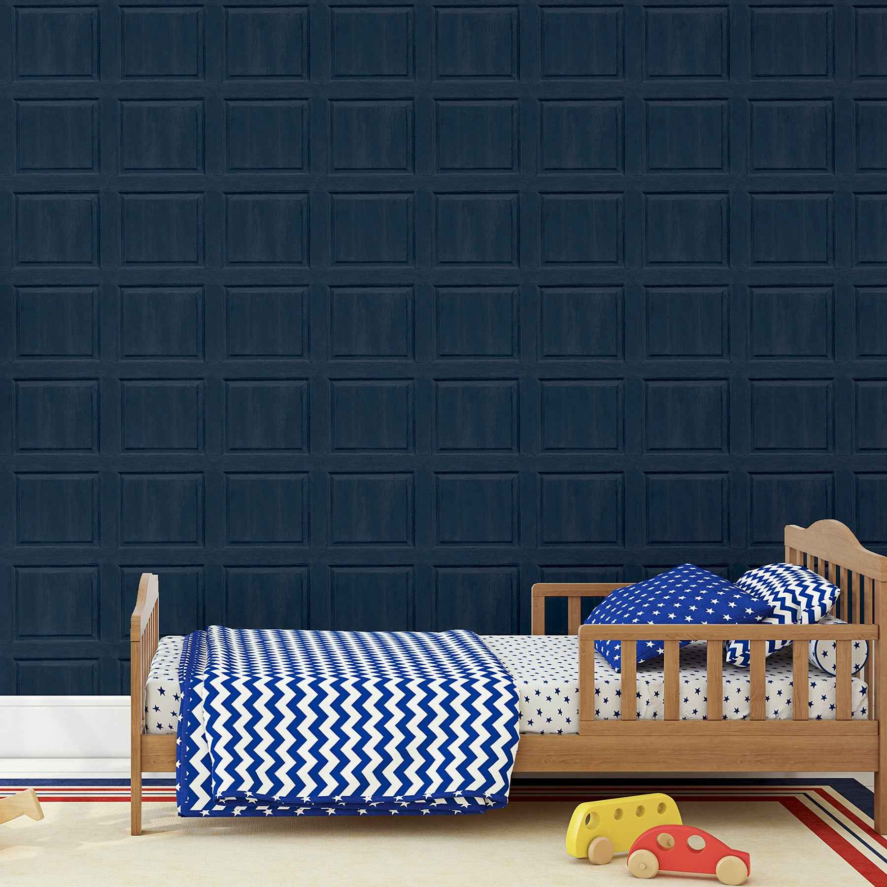 Bellamy Navy Wooden Panel Wallpaper - York Wallcoverings - AH909601 - York Wallcoverings Wallpaper