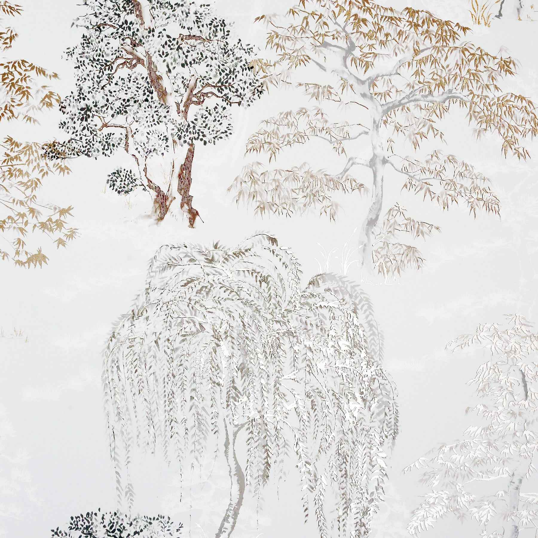 Midori Neutral Trees Wallpaper - York Wallcoverings - AH909605