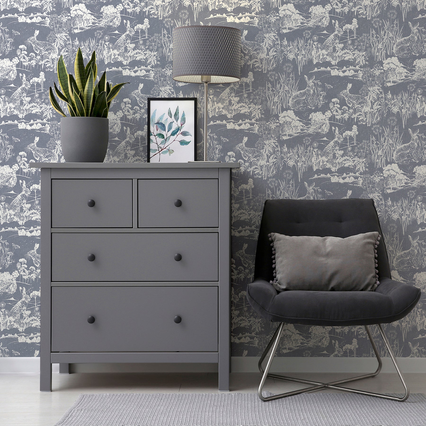 hattie-navy-meadow-hare-wallpaper-york-wallcoverings-ah909606 - York Wallcoverings Wallpaper