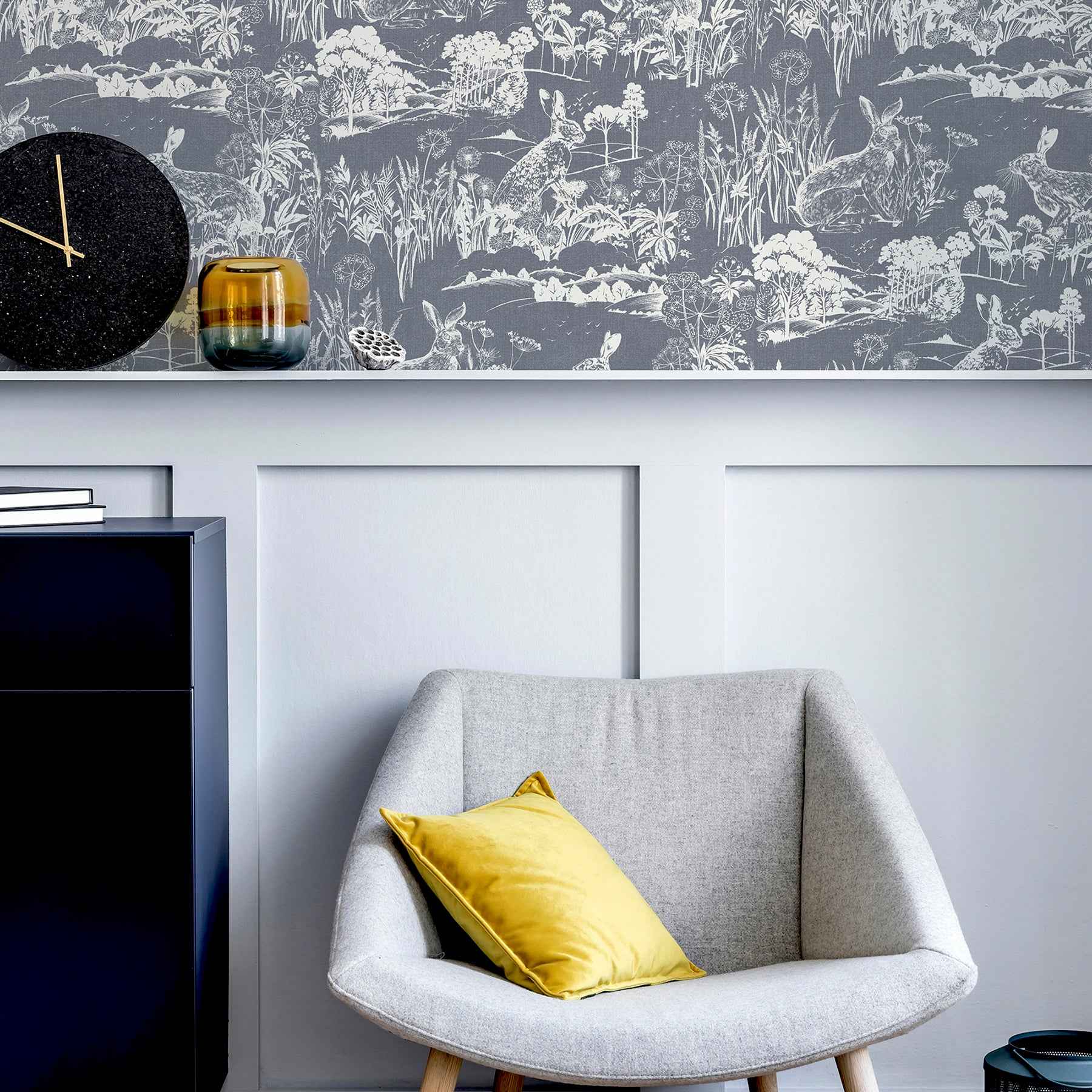 Hattie Navy Meadow Hare Wallpaper - York Wallcoverings - AH909606 - York Wallcoverings Wallpaper