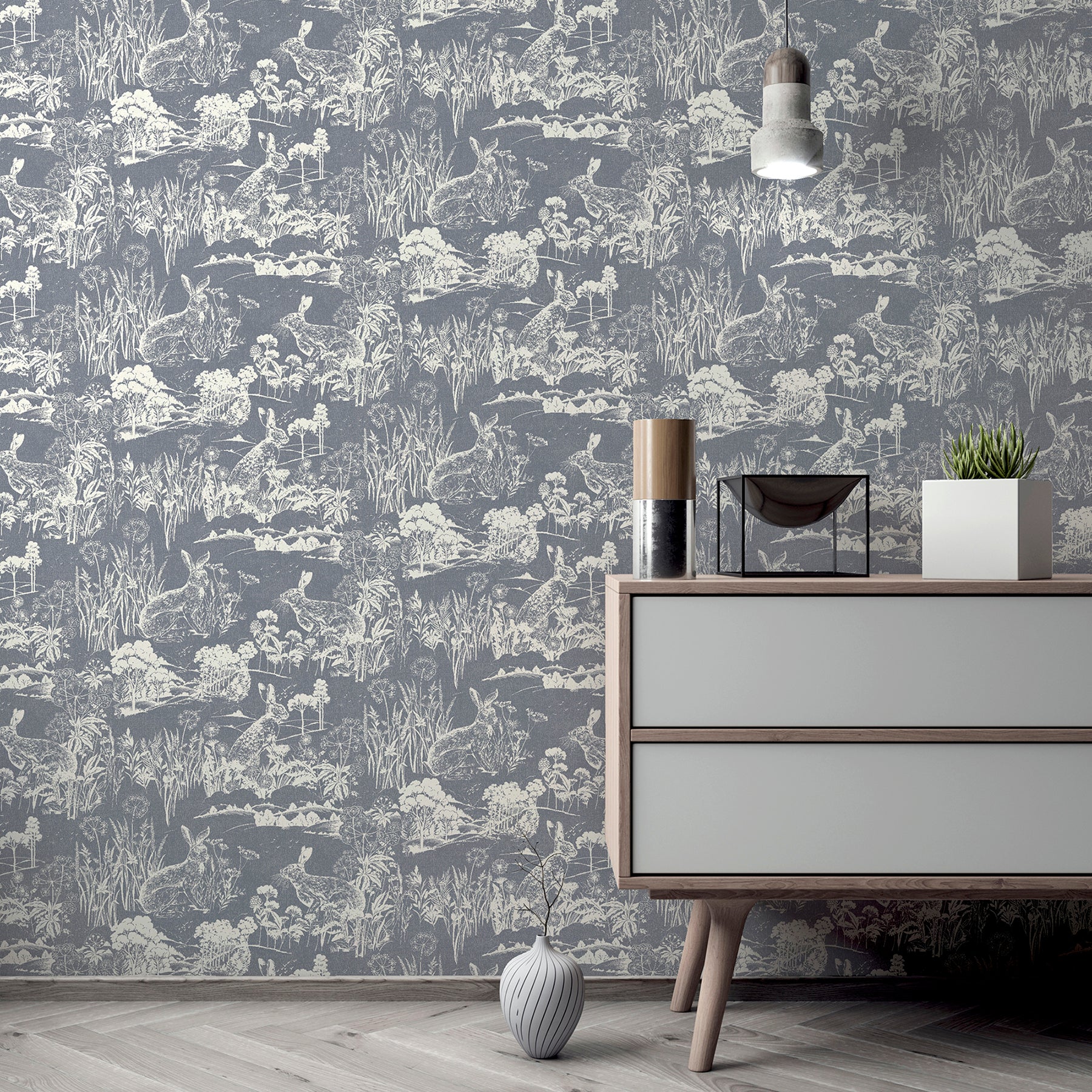 hattie-navy-meadow-hare-wallpaper-york-wallcoverings-ah909606 - York Wallcoverings Wallpaper